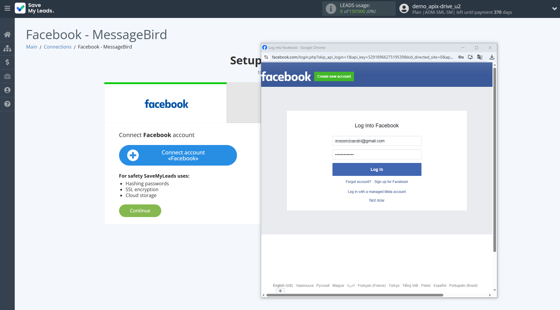 How to Connect Facebook with MessageBird | Data Source account connection