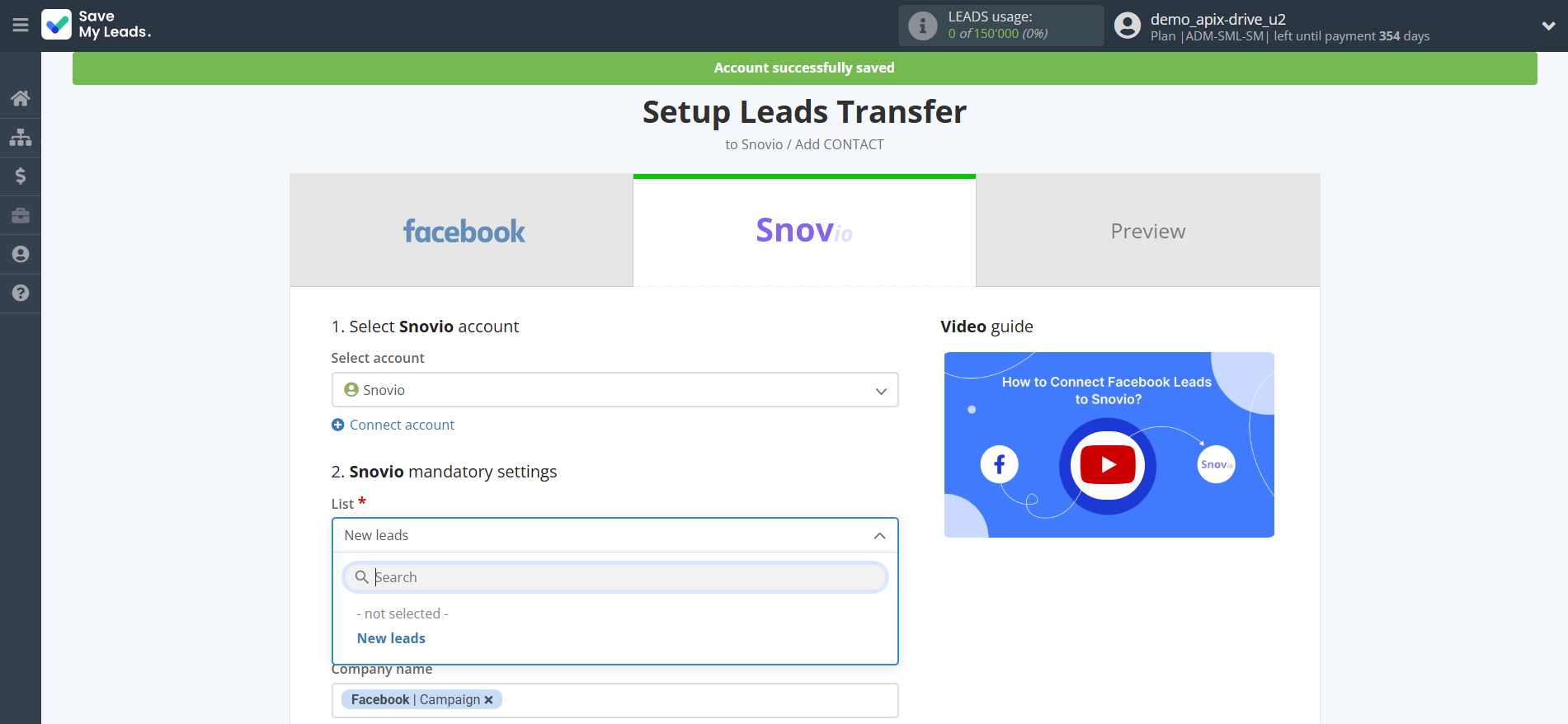 How to Connect Facebook with Snovio Add Contacts | Assigning fields