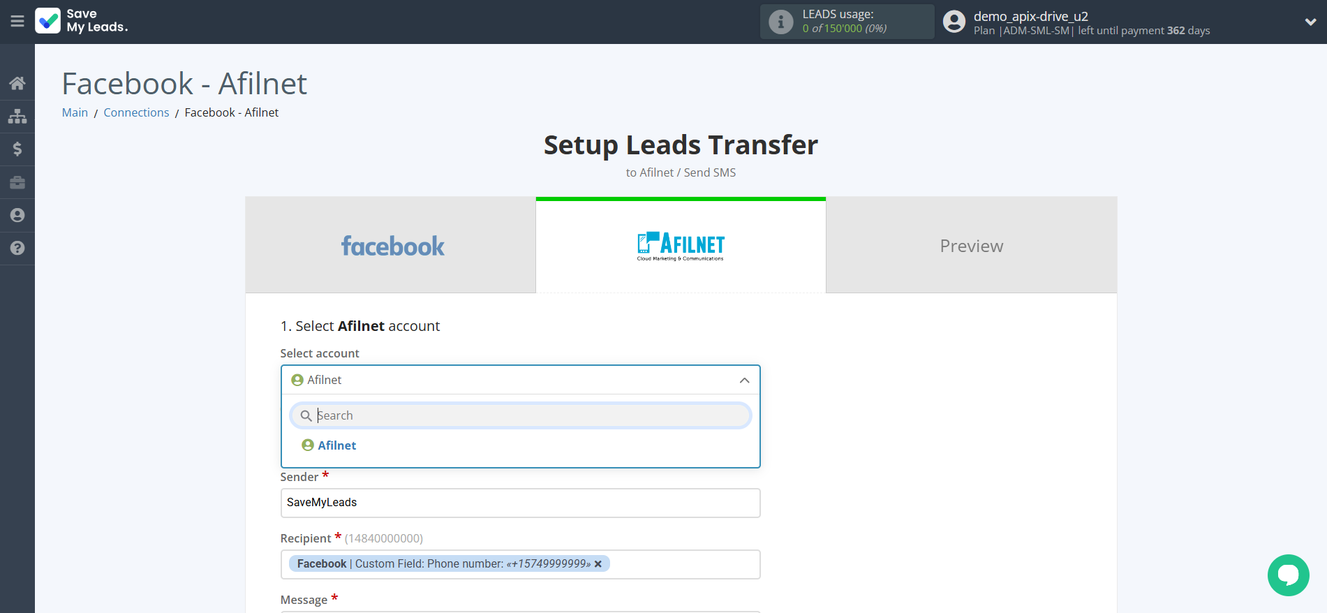 How to Connect Facebook with Afilnet | Data Destination account selection How to Connect Facebook with Afilnet | Data Destination account selection
