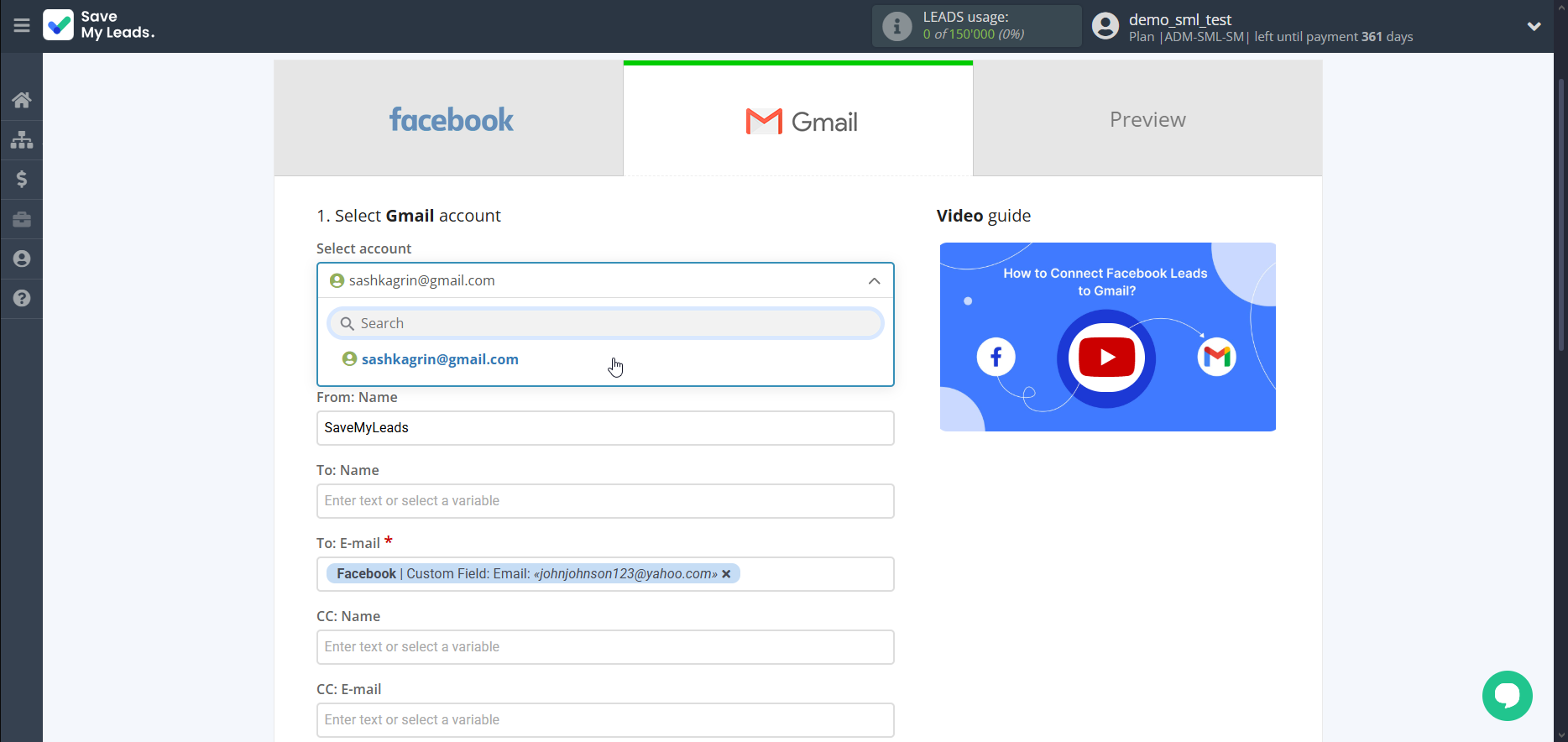 How to Connect Facebook with Gmail | Data Destination account selection How to Connect Facebook with Gmail | Data Destination account selection