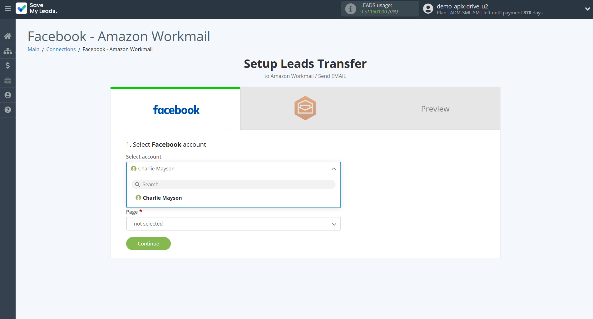 How to Connect Facebook with Amazon Workmail | Data Source account selection