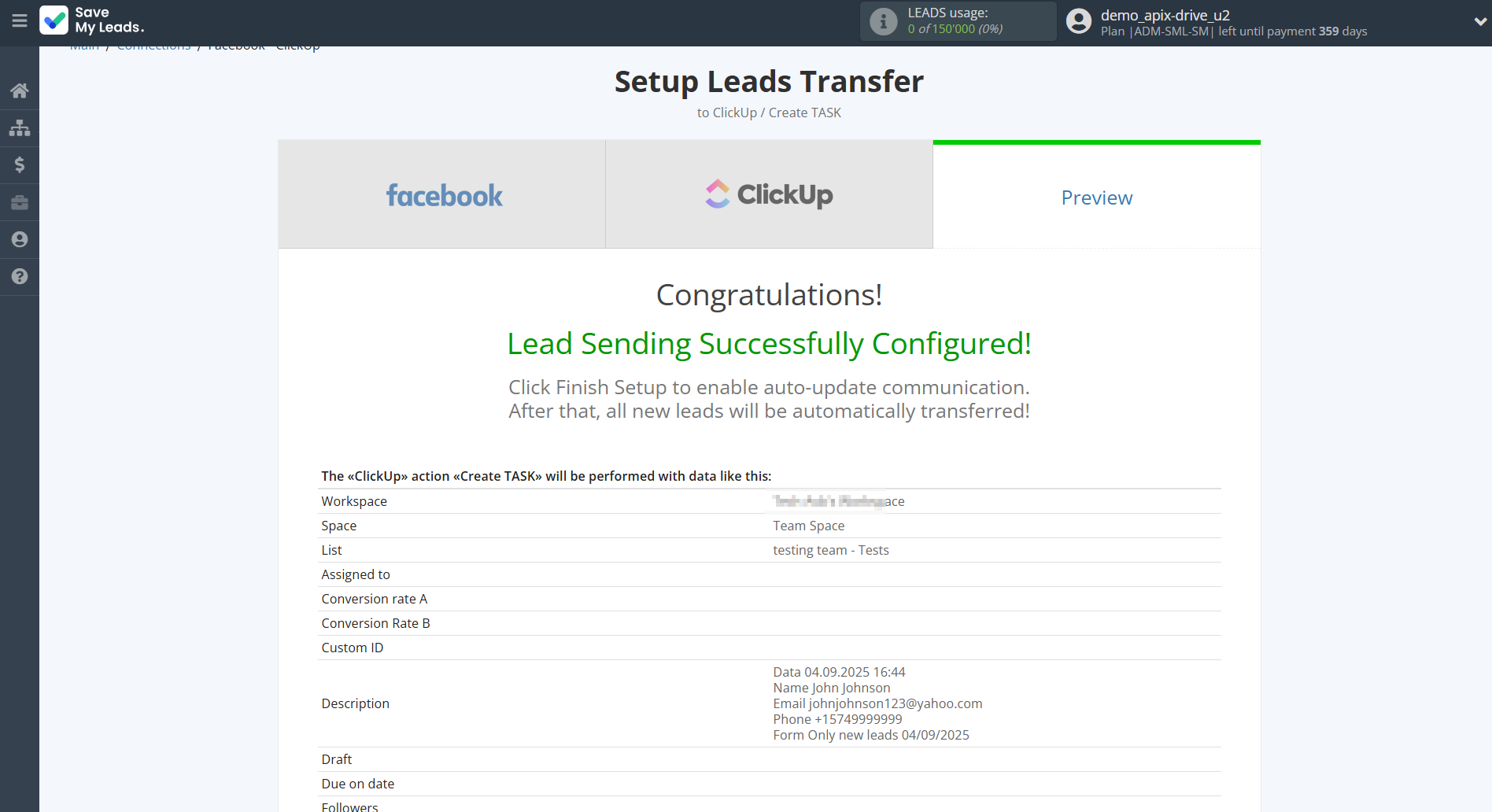 How to Connect Facebook with ClickUp | Test data How to Connect Facebook with ClickUp | Test data