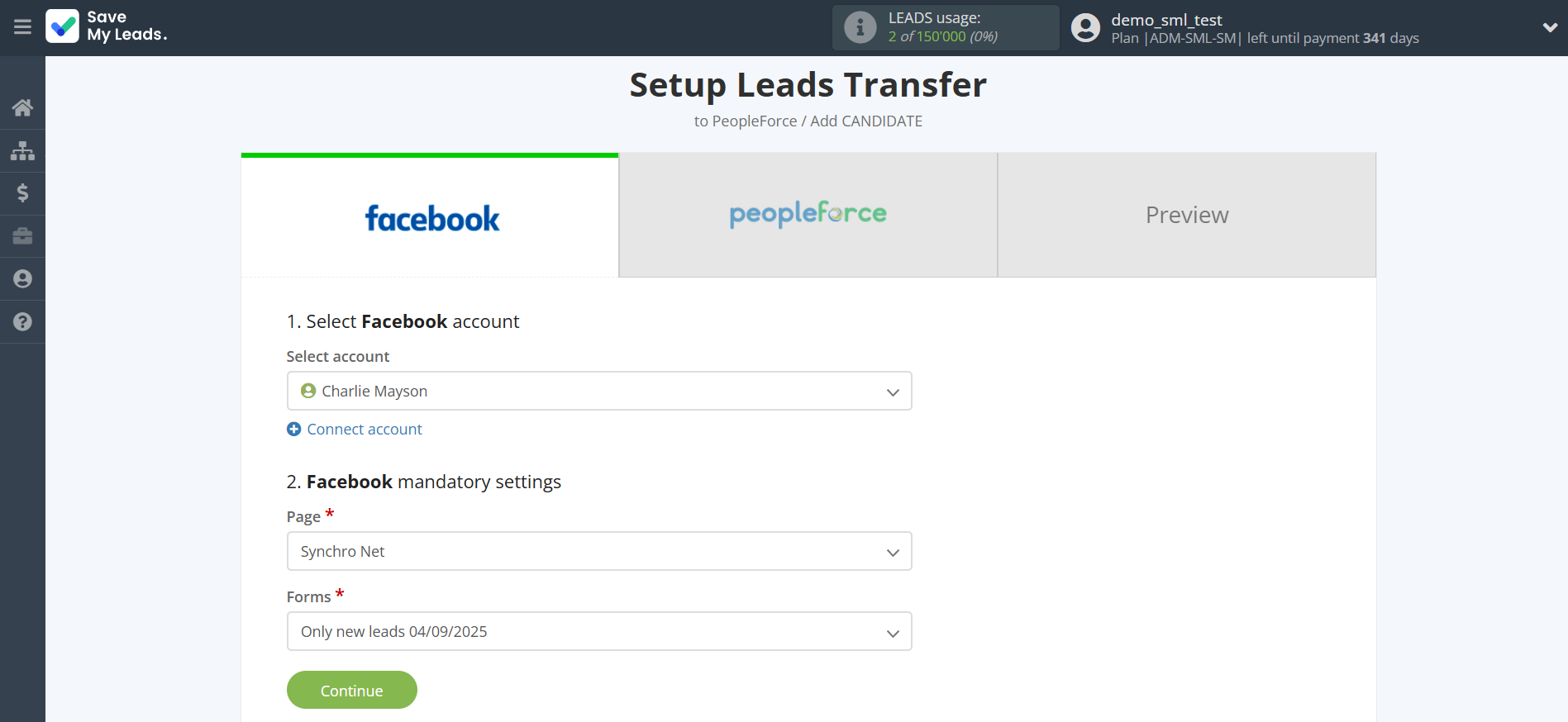 How to Connect Facebook with PeopleForce Add Candidate | Data Source account connection