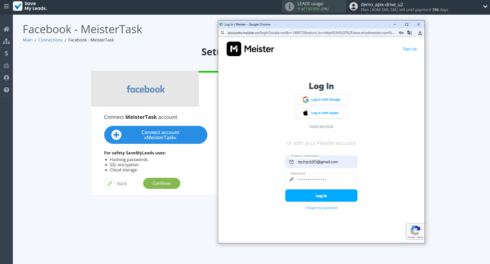 How to Connect Facebook with MeisterTask | Data Destination account connection