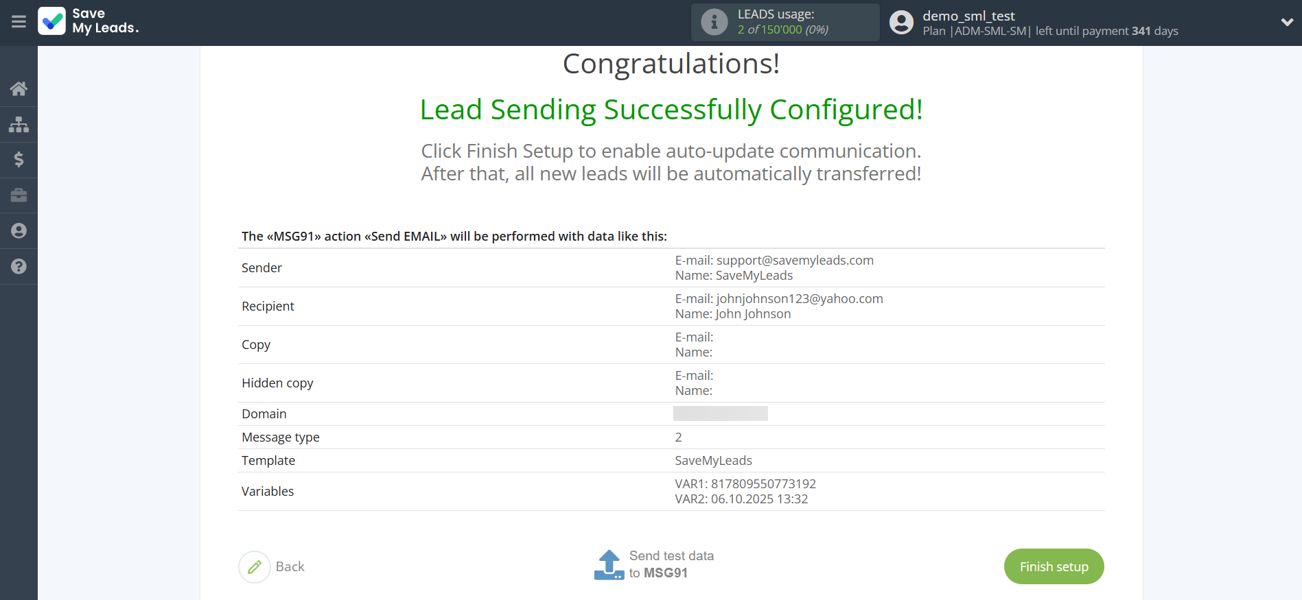How to Connect Facebook with MSG91 Send Email | Test data
