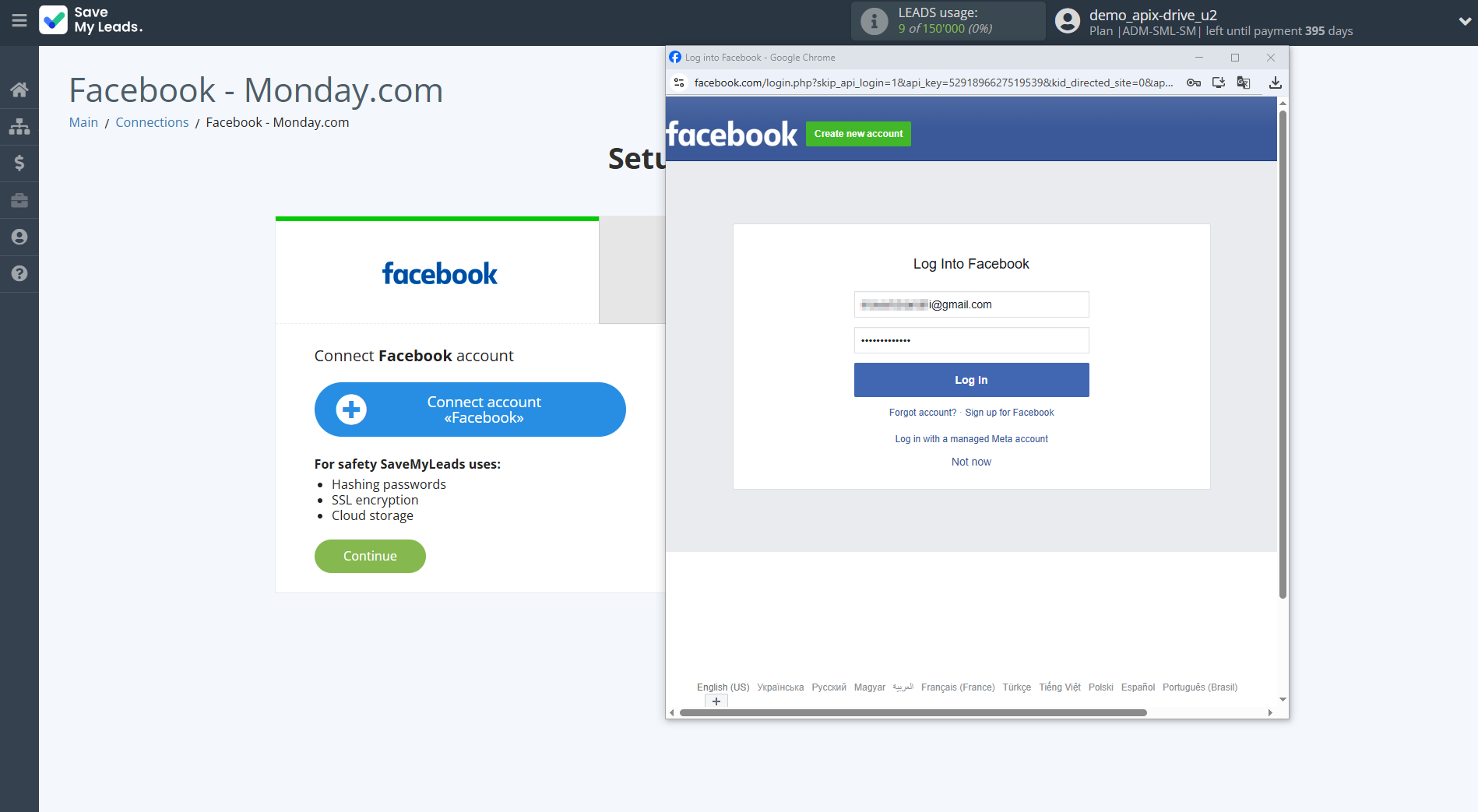 How to Connect Facebook with Monday.com | Data Source account connection