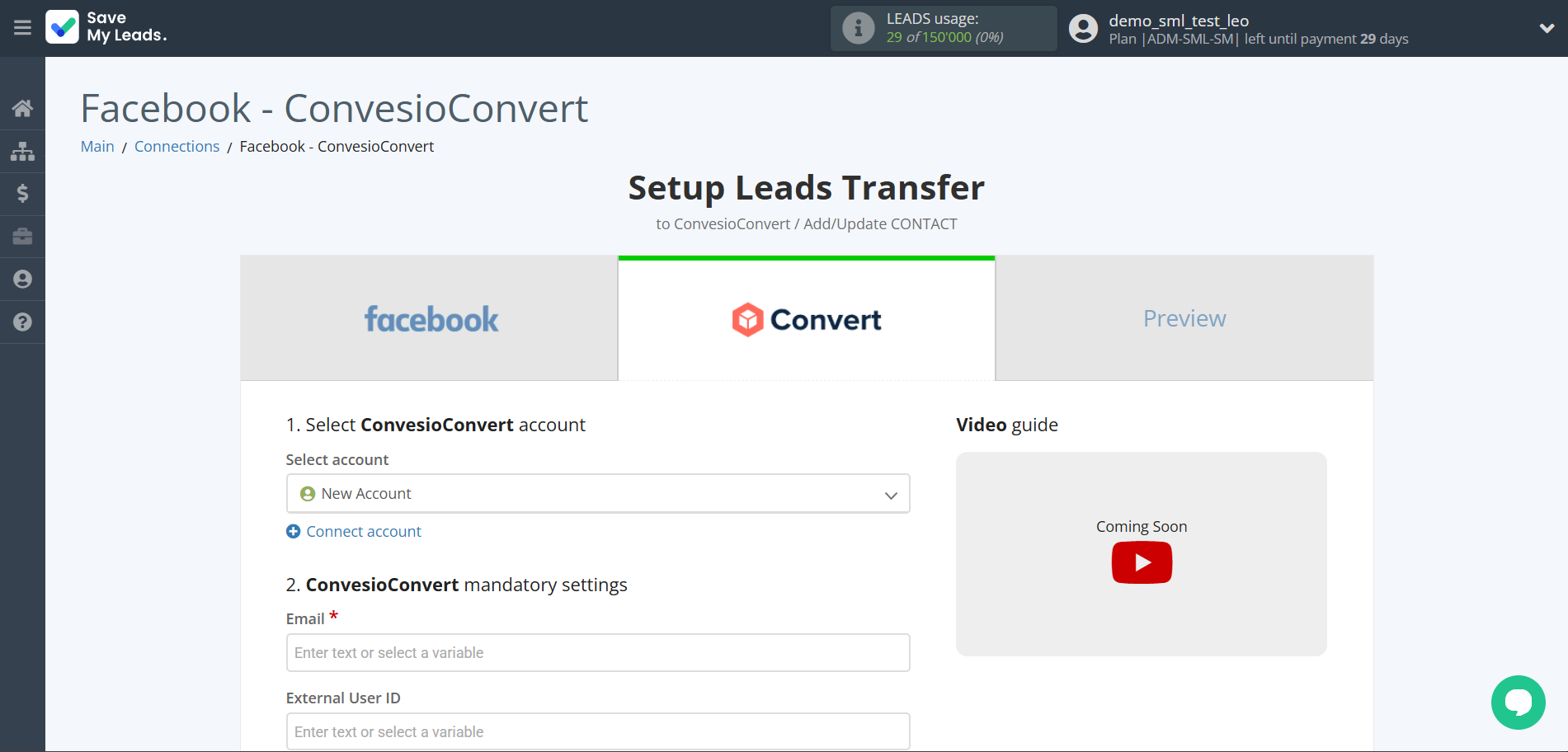 How to Connect Facebook with ConvesioConvert | Data Destination account connection
