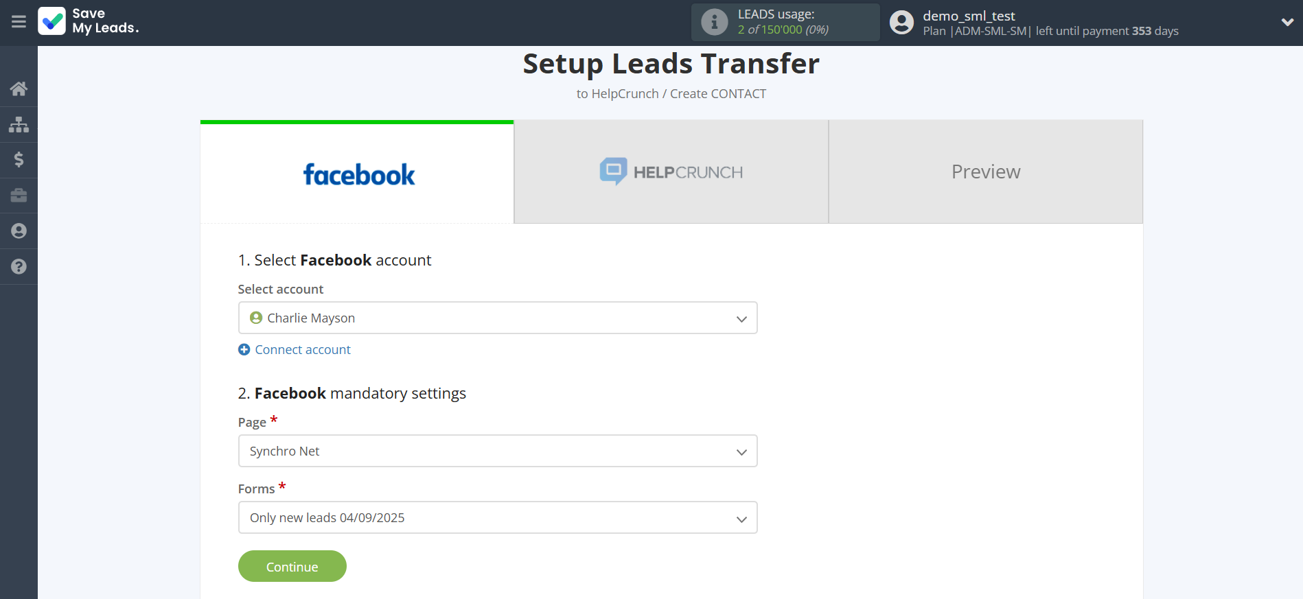 How to Connect Facebook with HelpCrunch Create Contacts | Data Source account connection How to Connect Facebook with HelpCrunch Create Contacts | Data Source account connection