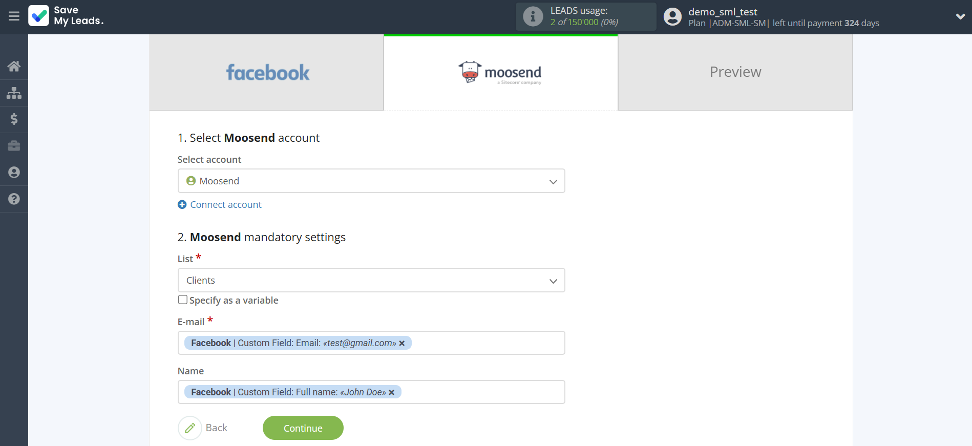 How to Connect Facebook with Moosend | Assigning fields