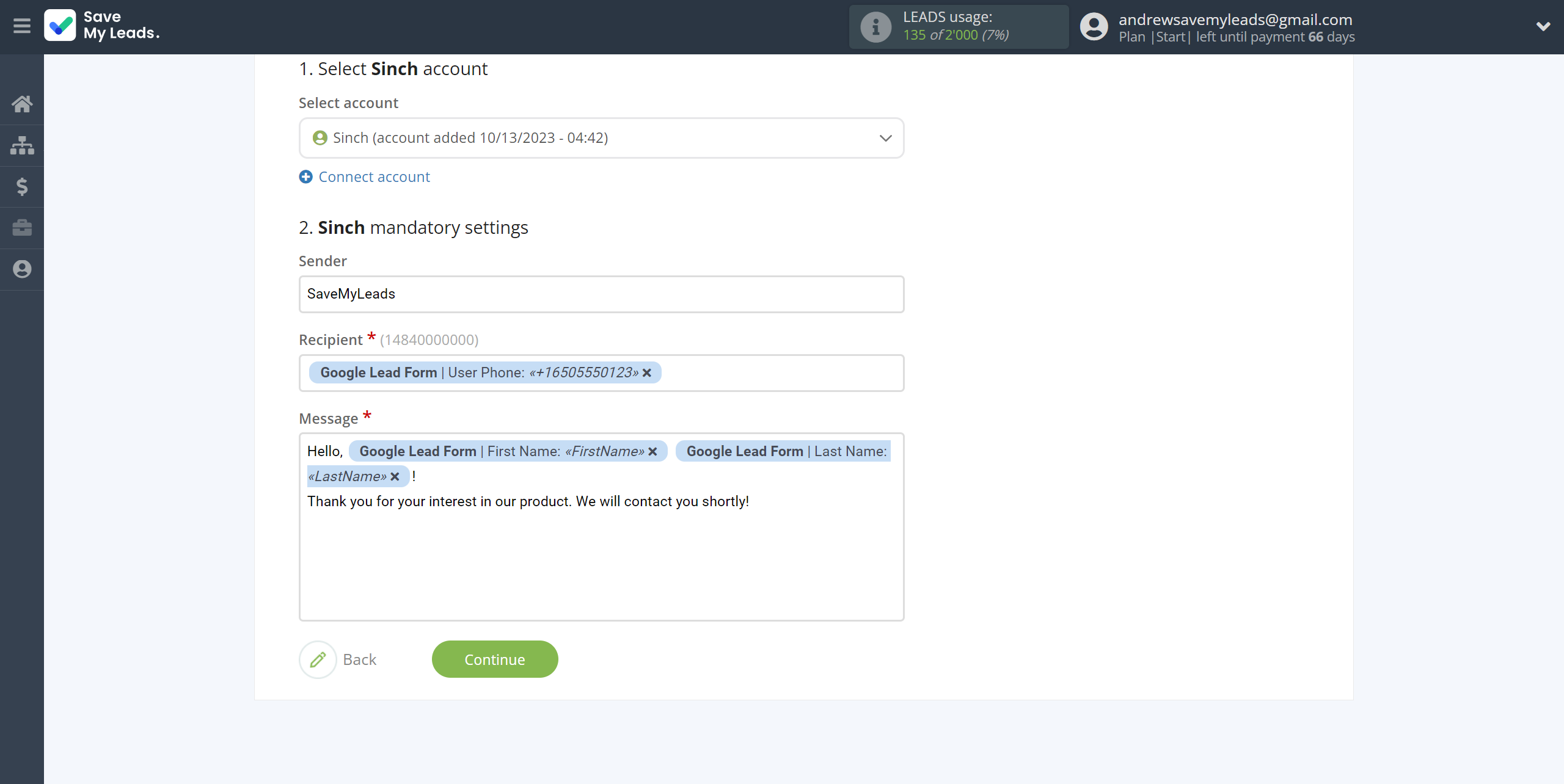 How to Connect Google Lead Form with Sinch | Assigning fields How to Connect Google Lead Form with Sinch | Assigning fields