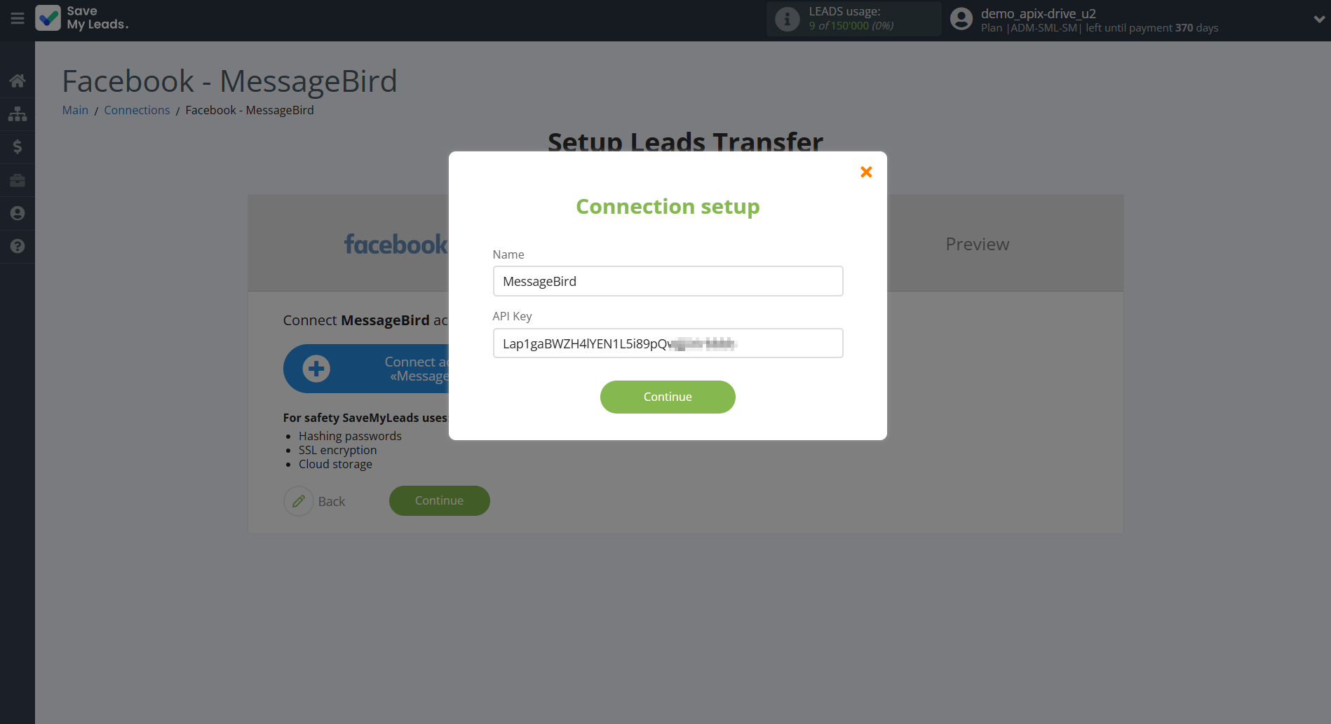 How to Connect Facebook with MessageBird | Data Destination account connection