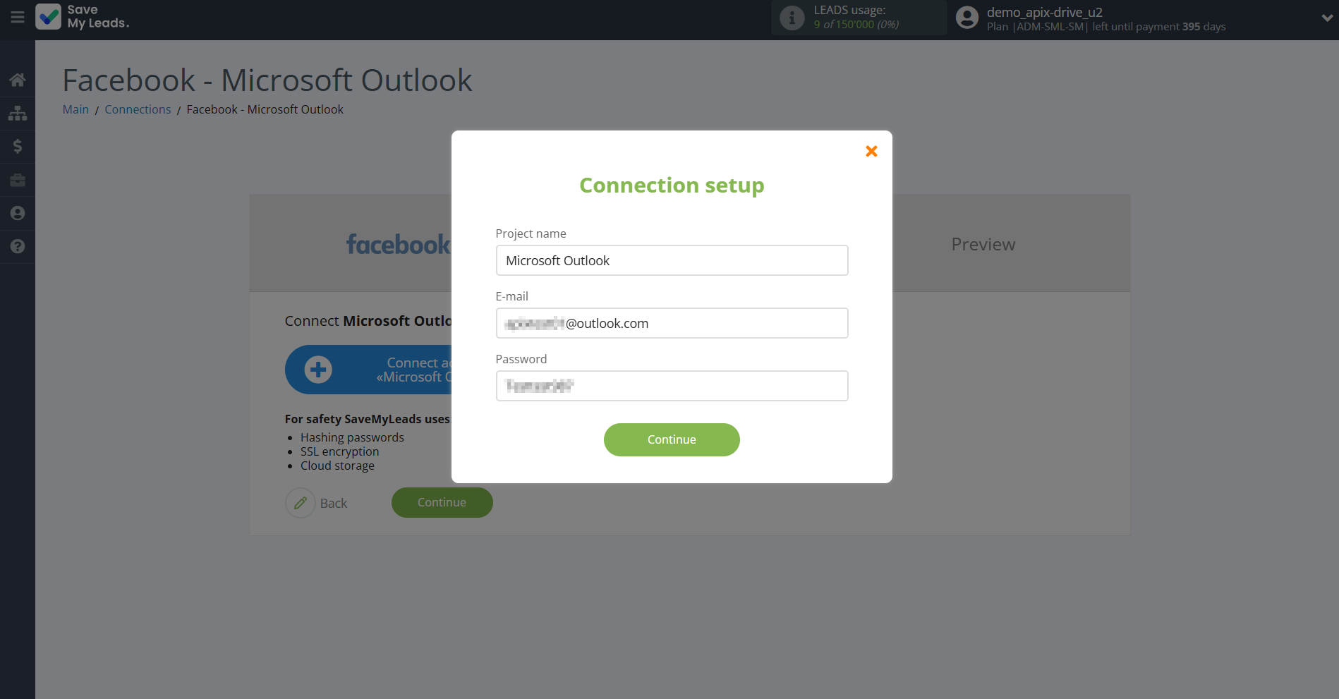 How to Connect Facebook with Microsoft Outlook | Data Destination account connection