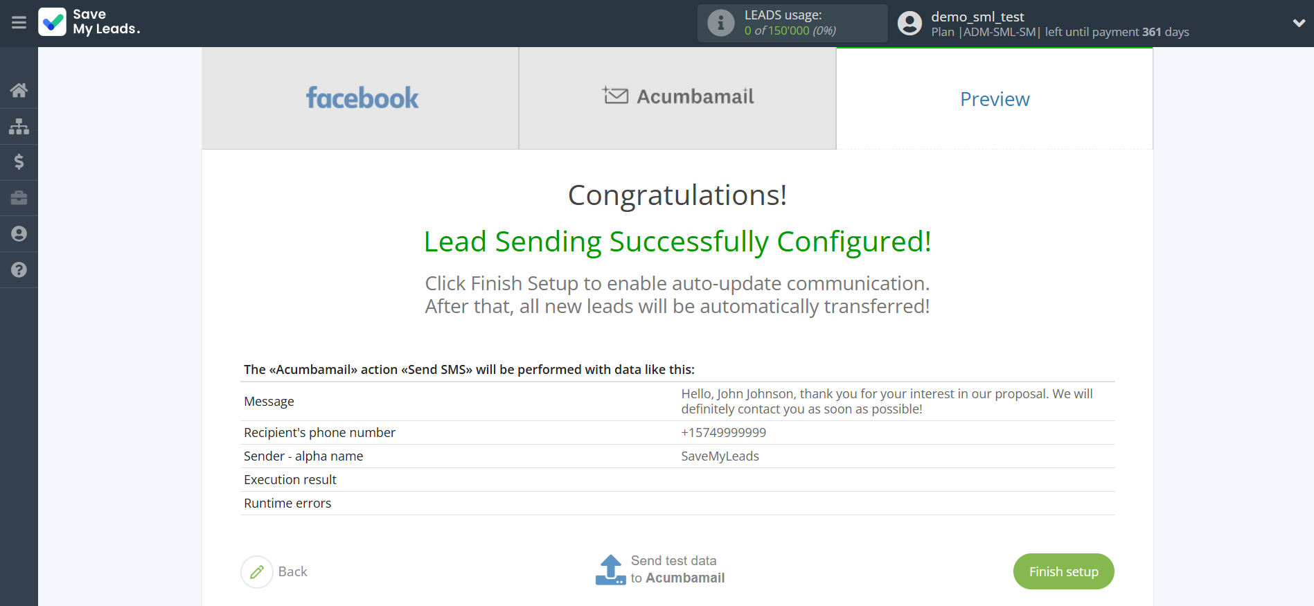 How to Connect Facebook with Acumbamail Send SMS | Test data How to Connect Facebook with Acumbamail Send SMS | Test data