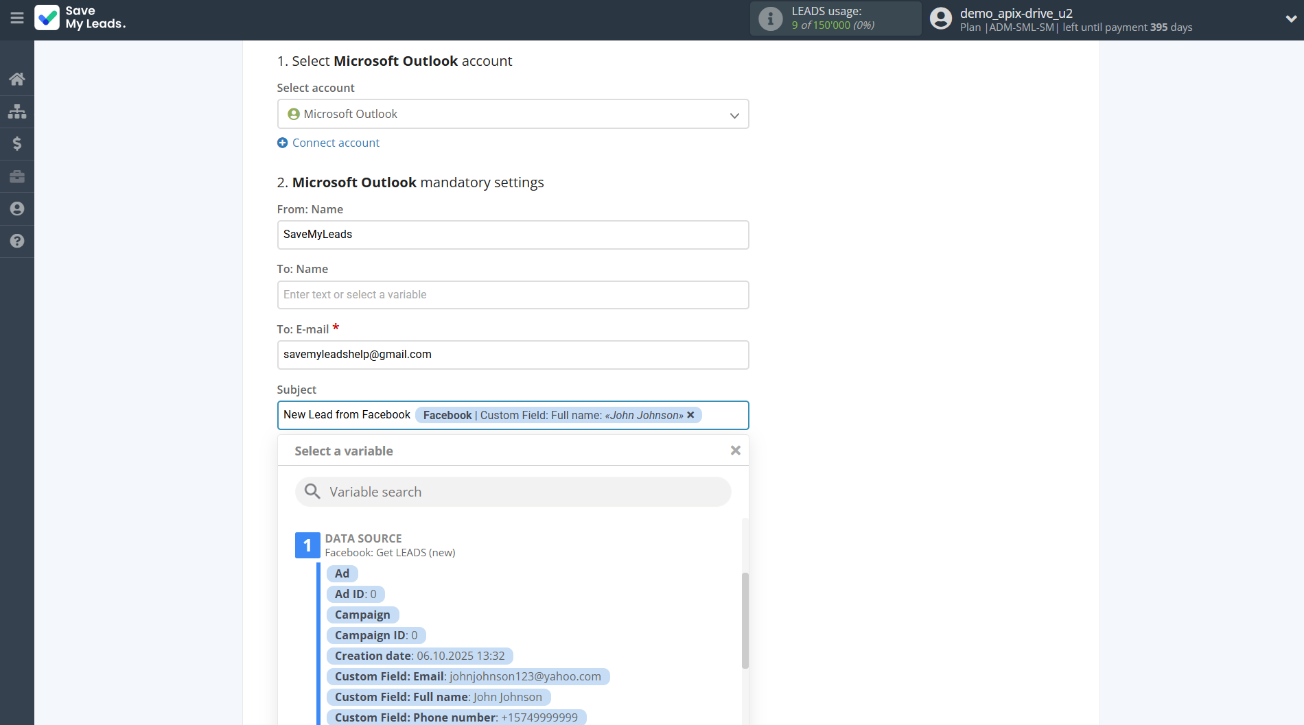 How to Connect Facebook with Microsoft Outlook | Assigning fields