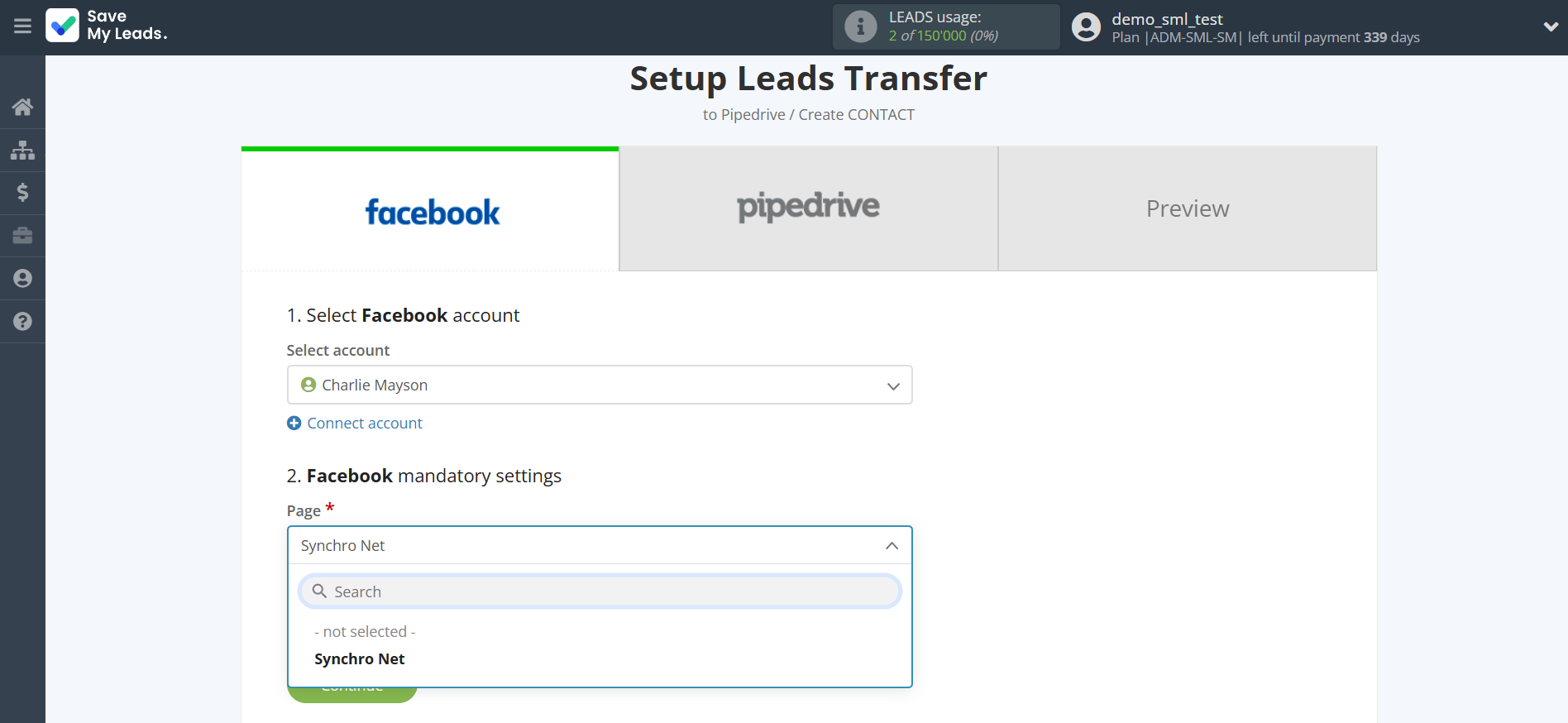 How to Connect Facebook with Pipedrive Create Contacts | Data Source account connection