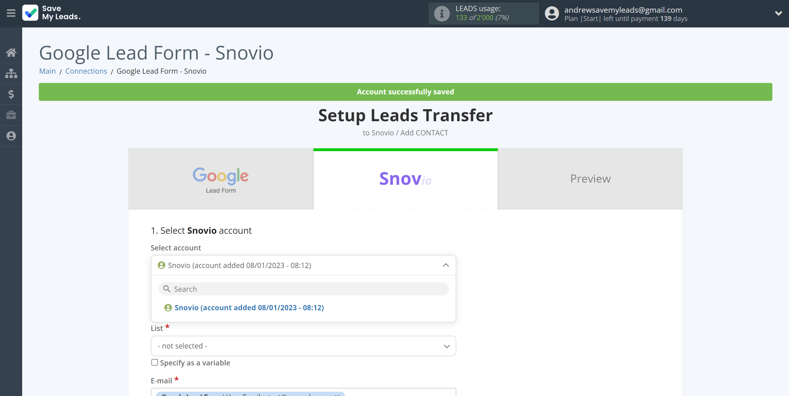 How to Connect Google Lead Form with Snovio Add Contacts | Data Destination account selection How to Connect Google Lead Form with Snovio Add Contacts | Data Destination account selection