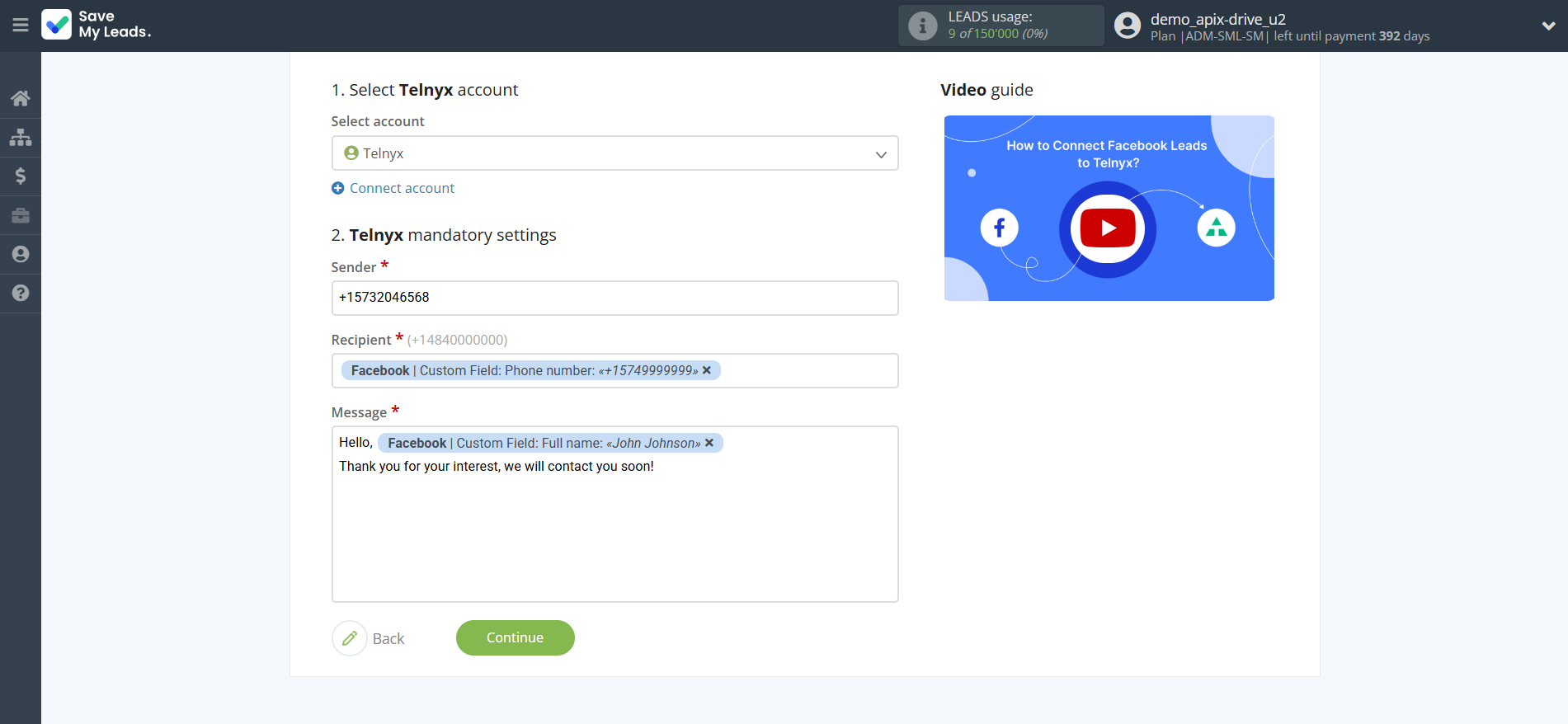 How to Connect Facebook with Telnyx | Assigning fields