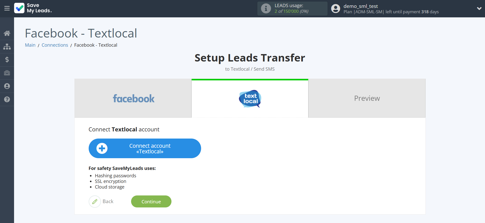 How to Connect Facebook with Textlocal | Data Destination account connection