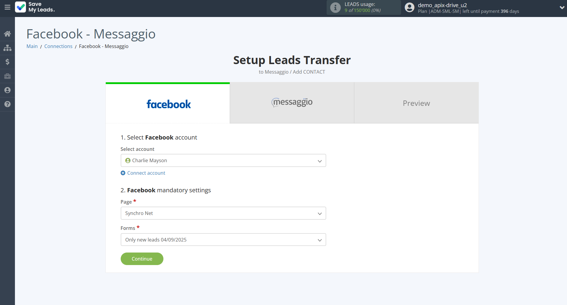 How to Connect Facebook with Messaggio | Data Source account connection
