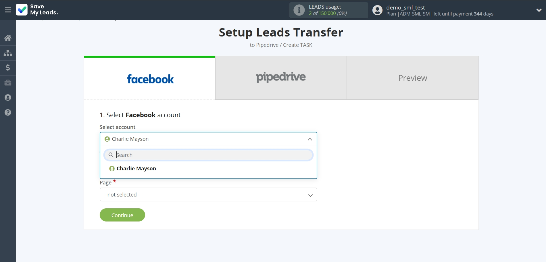 How to Connect Facebook with Pipedrive Create Task | Data Source account connection