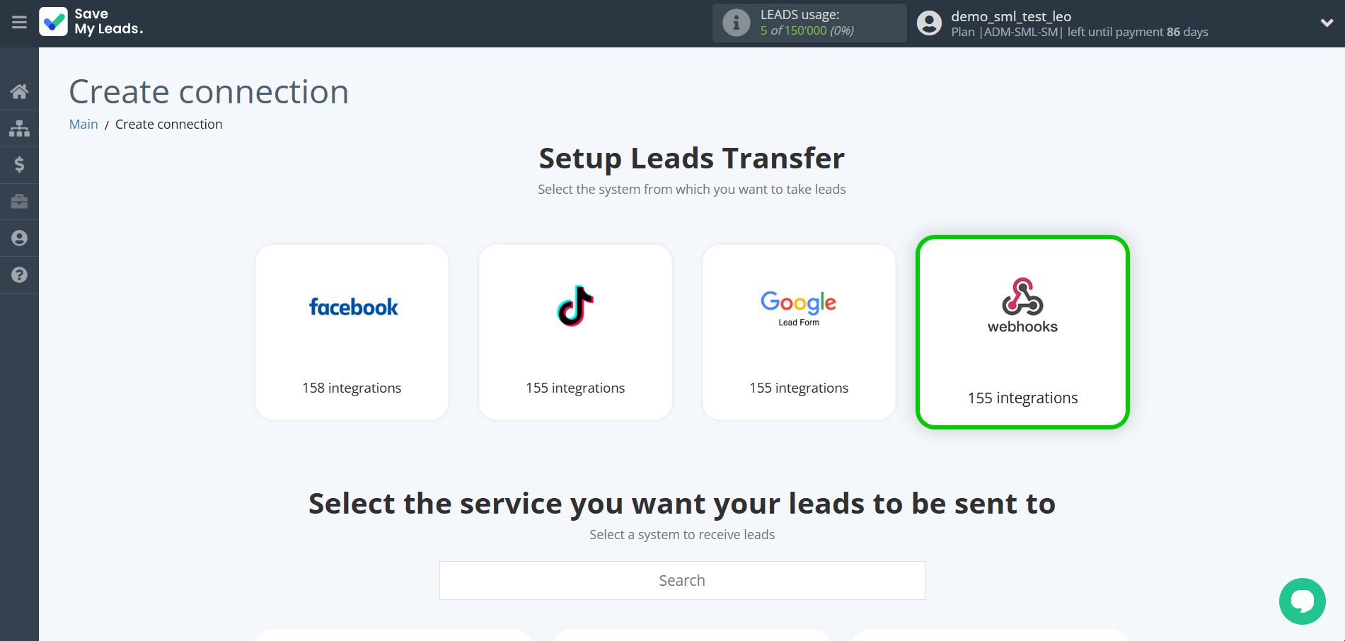 How to Connect Webhooks with Resend | Data Source system selection