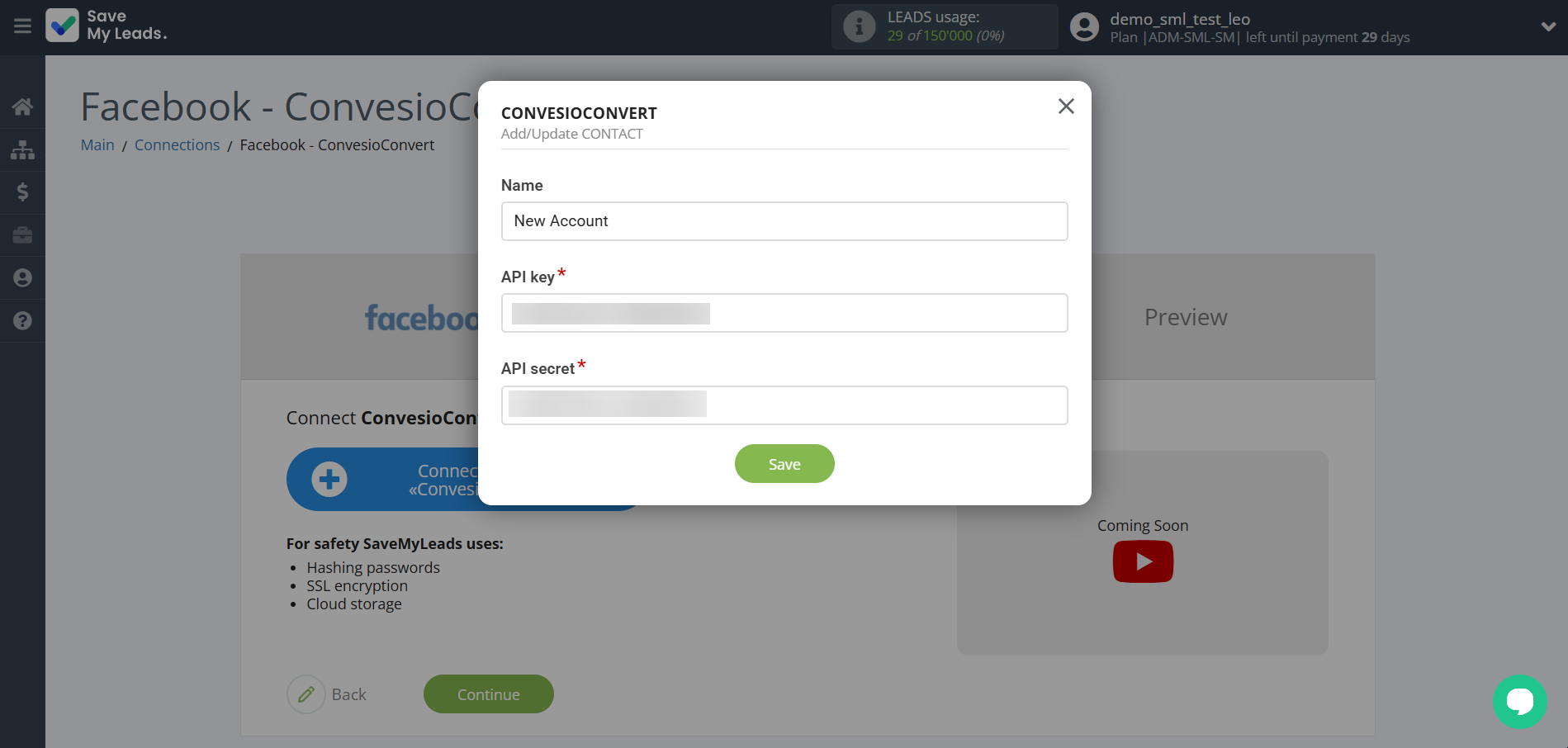 How to Connect Facebook with ConvesioConvert | Data Destination account connection