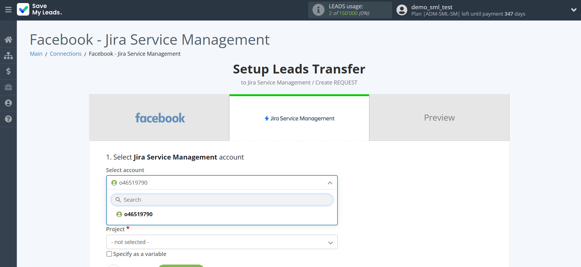 How to Connect Facebook with Jira Service Management | Data Destination account selection How to Connect Facebook with Jira Service Management | Data Destination account selection