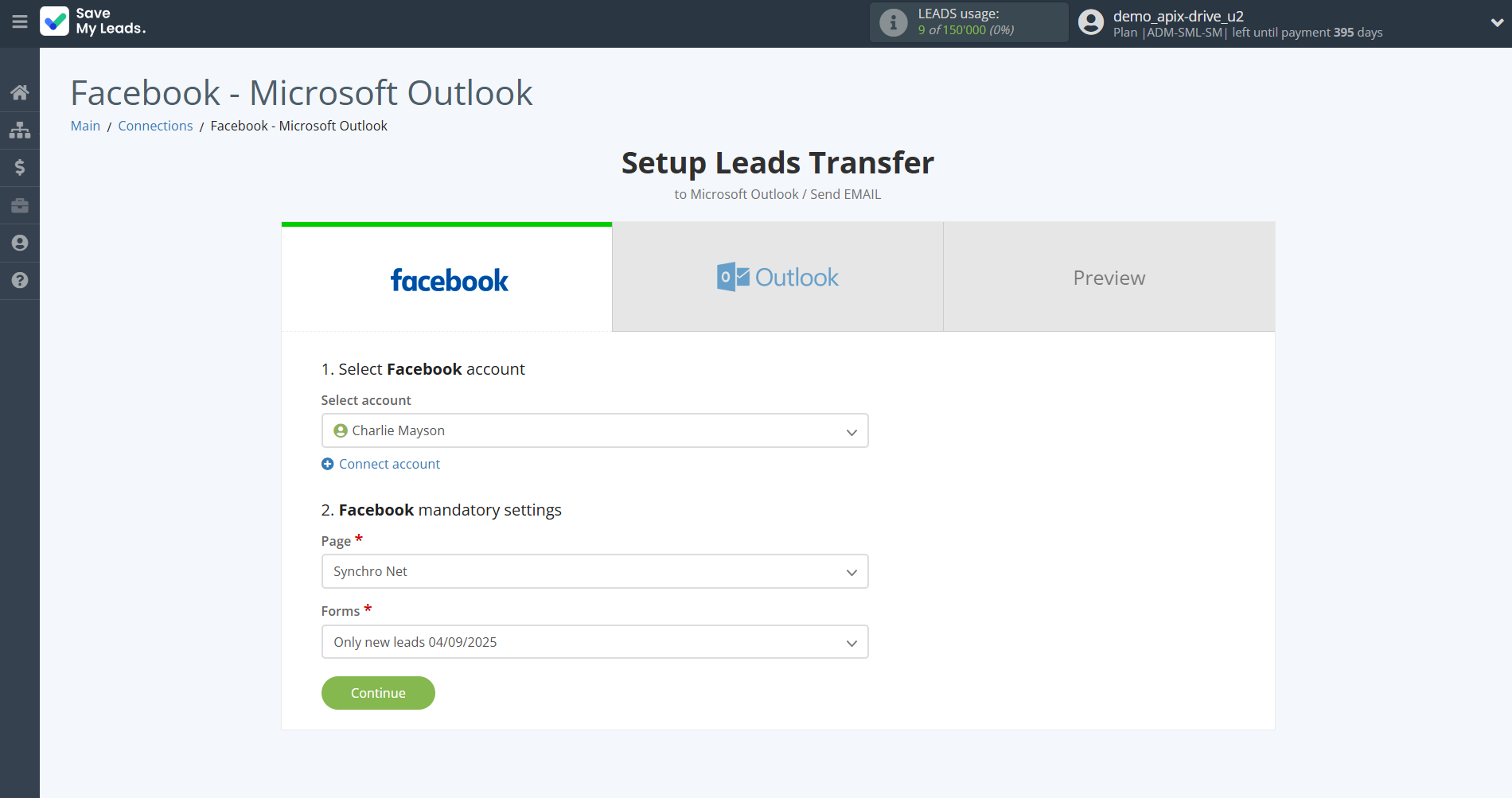 How to Connect Facebook with Microsoft Outlook | Data Source account connection
