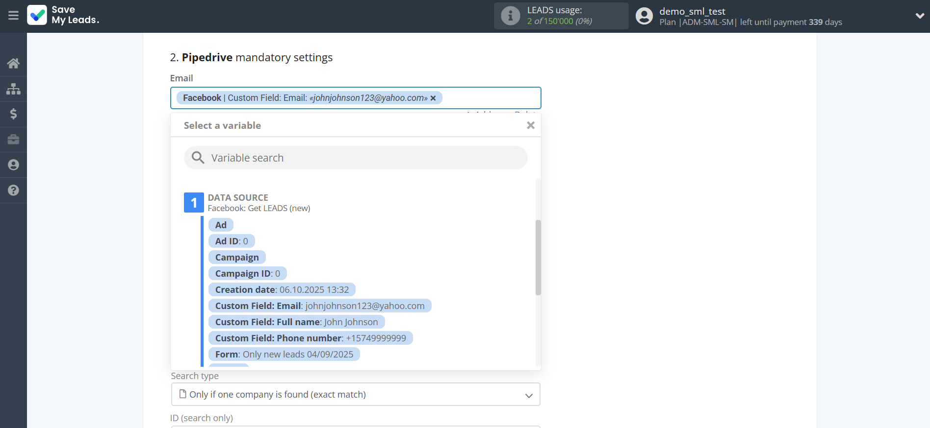 How to Connect Facebook with Pipedrive Create Contacts | Assigning fields