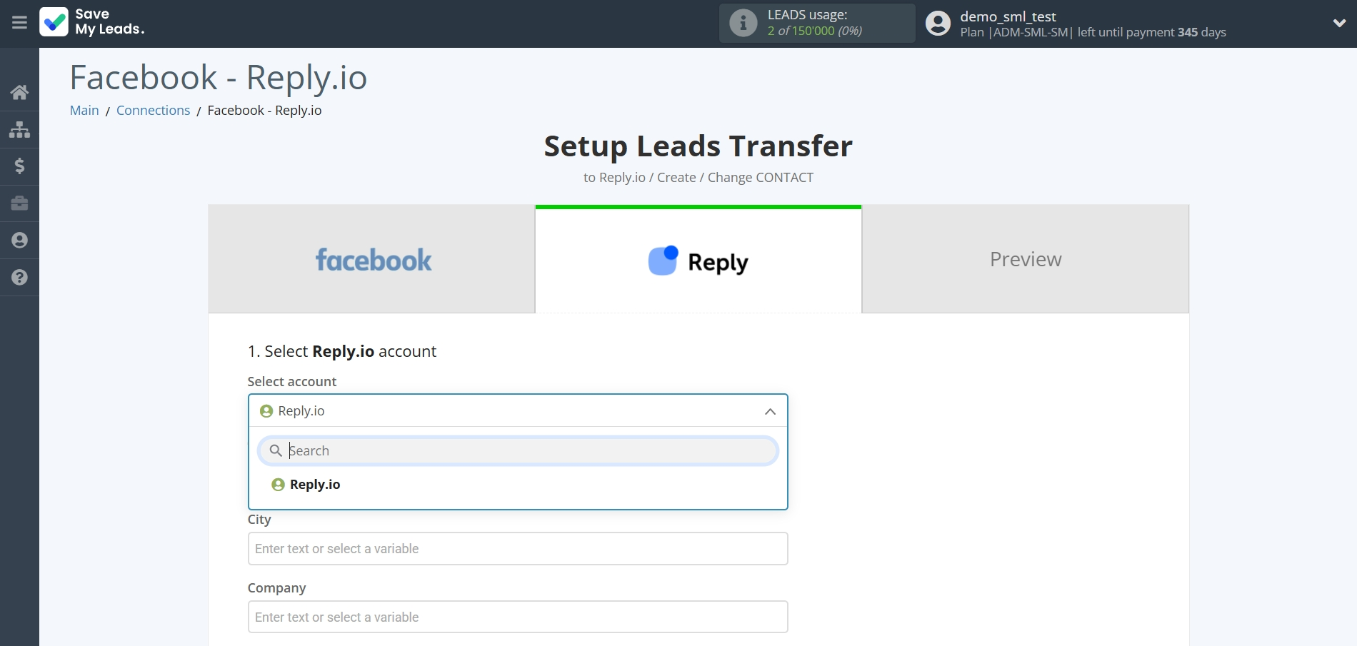 How to Connect Facebook with Reply.io | Data Destination account selection