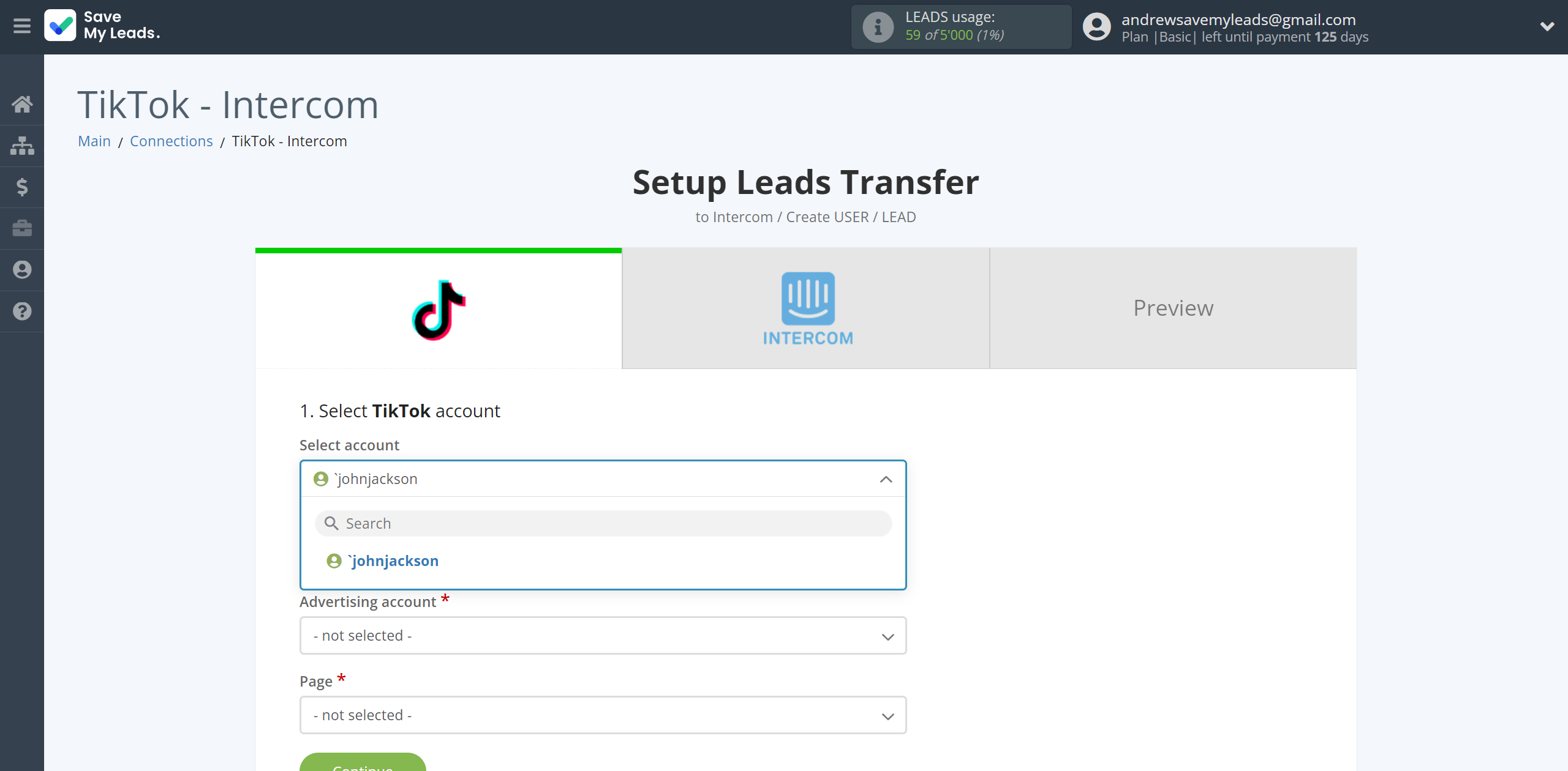 How to Connect TikTok with Intercom | Data Source account selection How to Connect TikTok with Intercom | Data Source account selection