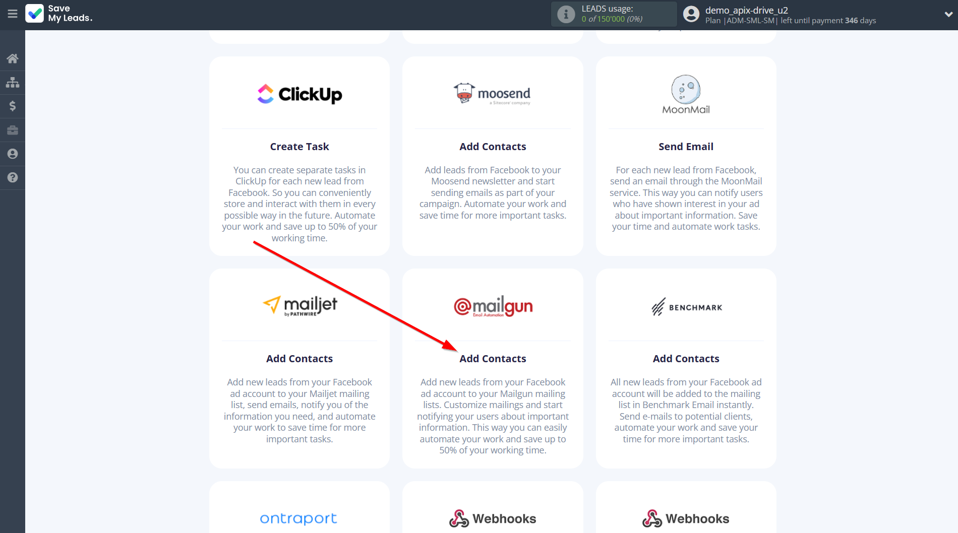 How to Connect Facebook with Mailgun | Data Destination system selection How to Connect Facebook with Mailgun | Data Destination system selection