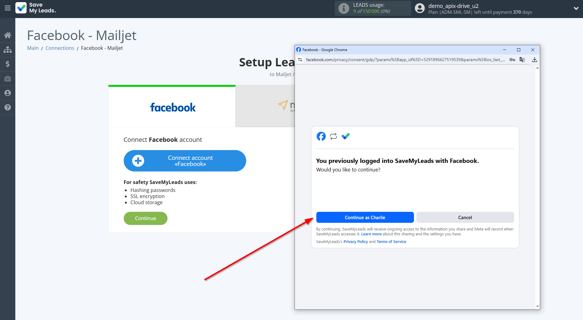 How to Connect Facebook with Mailjet | Data Source account