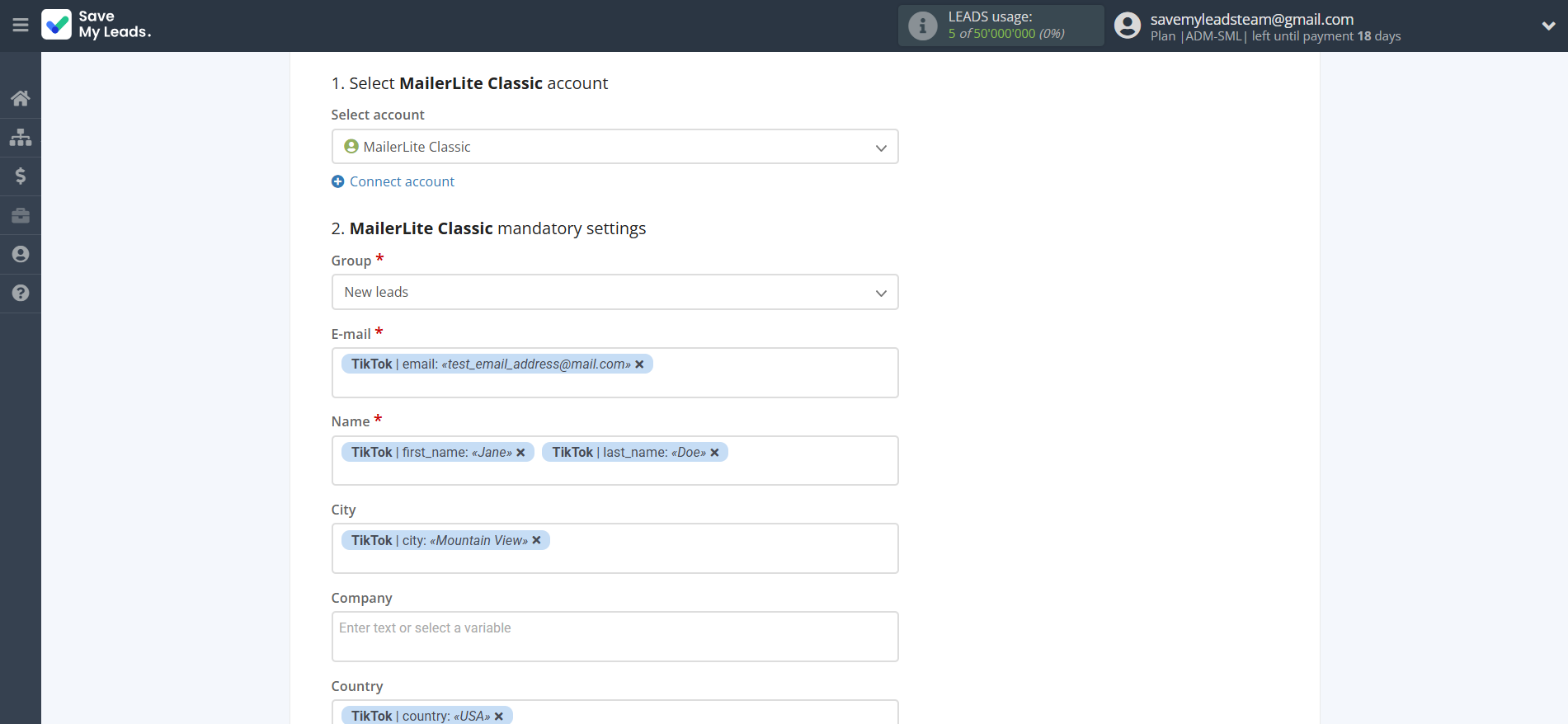 How to Connect TikTok with MailerLite Classic | Assigning fields How to Connect TikTok with MailerLite Classic | Assigning fields
