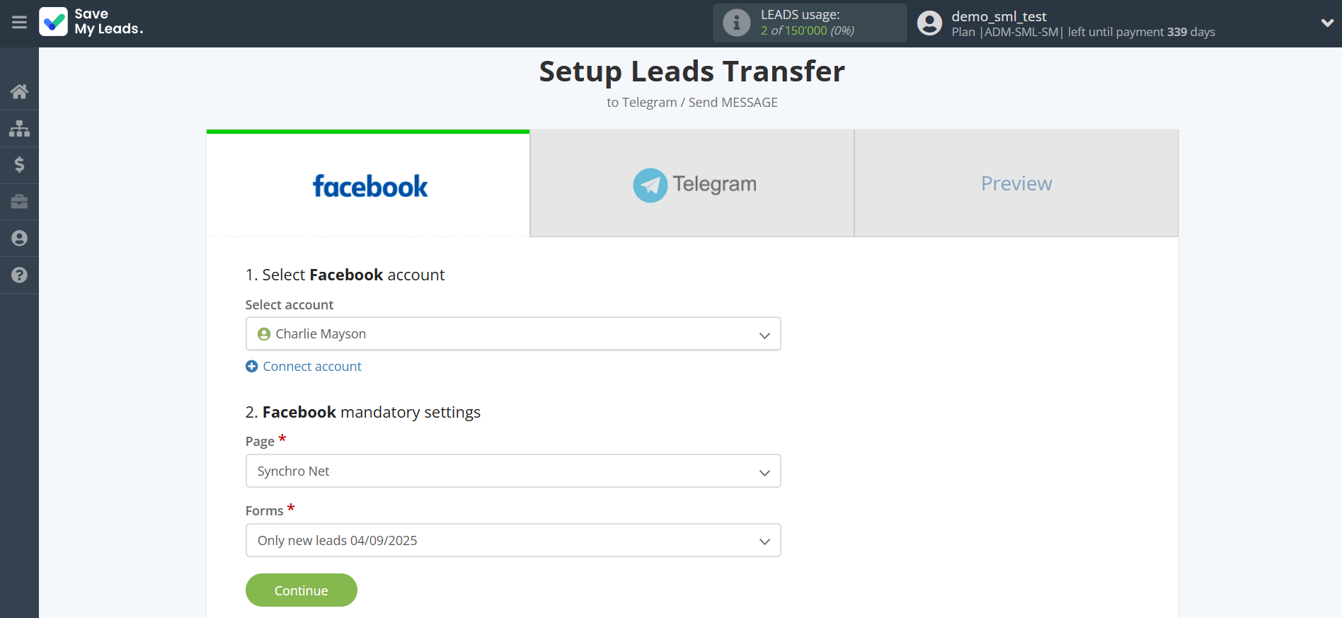How to Connect Facebook with Telegram | Data Source account connection