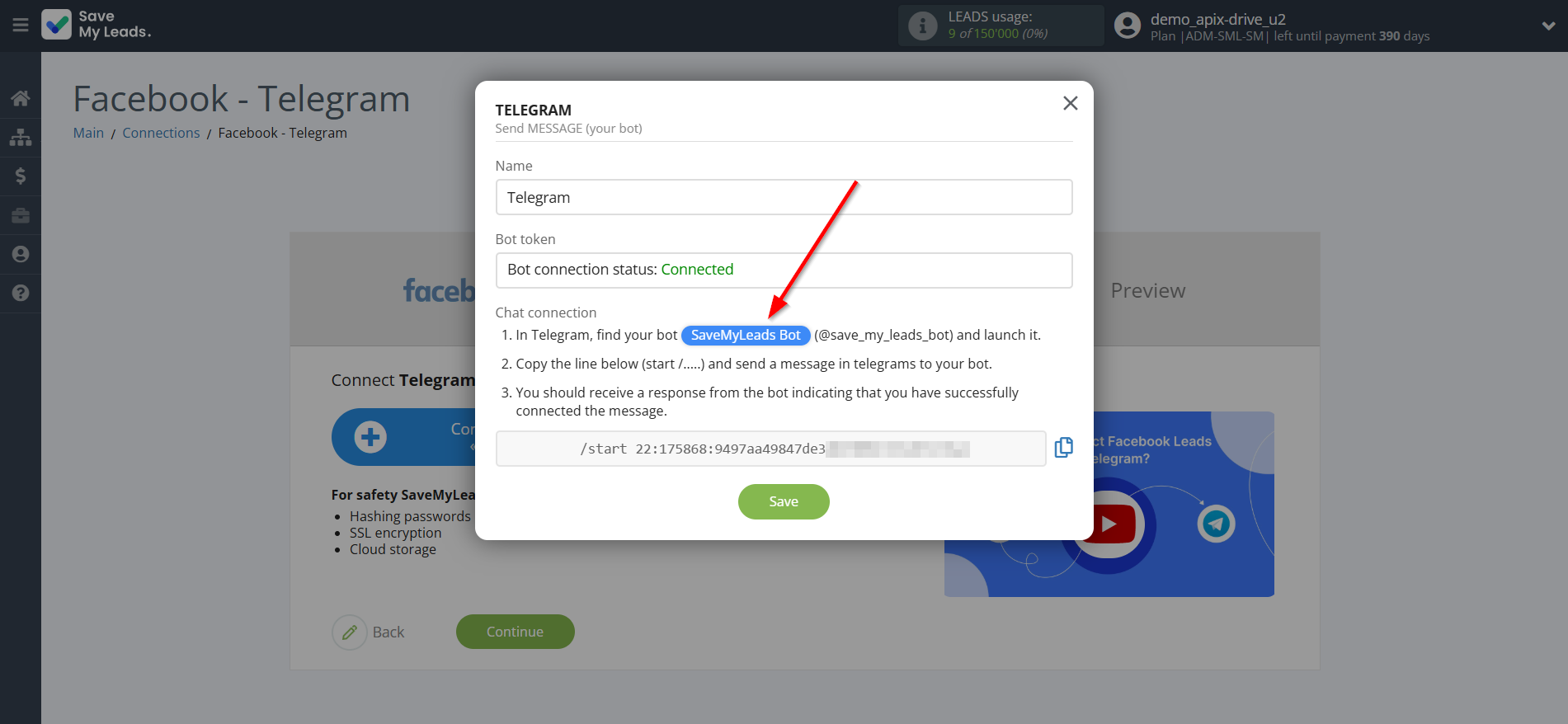 How to Connect Facebook with Telegram (your bot) | Data Destination account connection