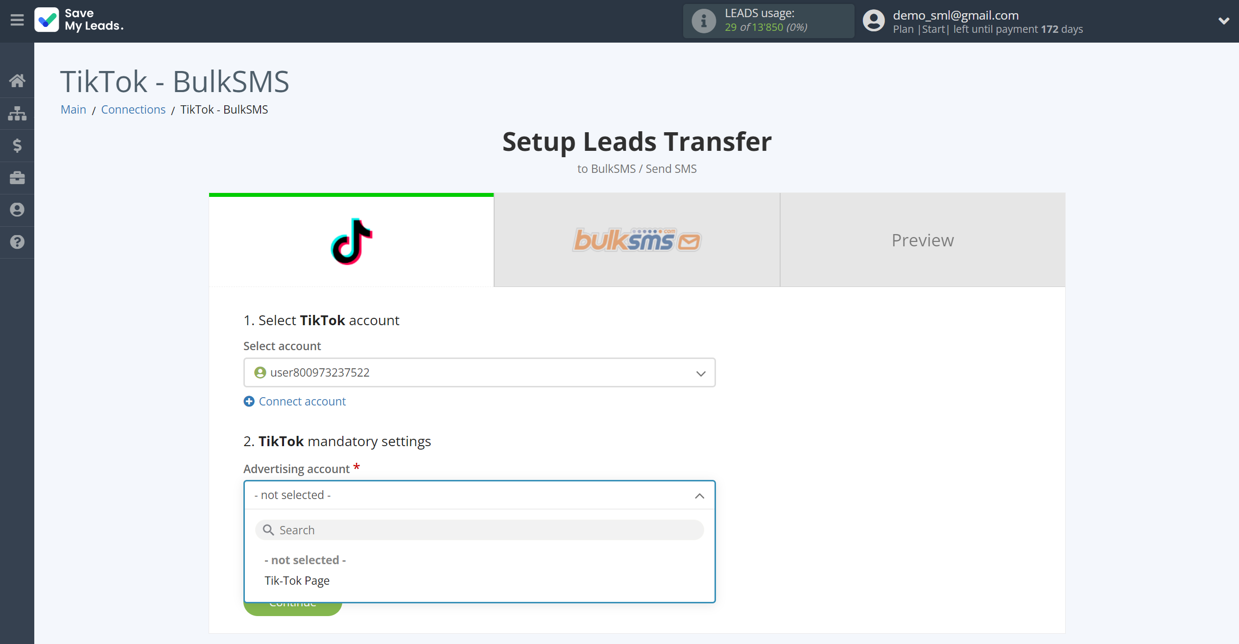 How to Connect TikTok with BulkSMS | Data Source account connection How to Connect TikTok with BulkSMS | Data Source account connection