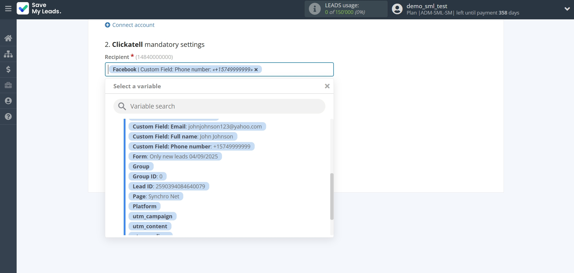 How to Connect Facebook with Clickatell | Assigning fields How to Connect Facebook with Clickatell | Assigning fields