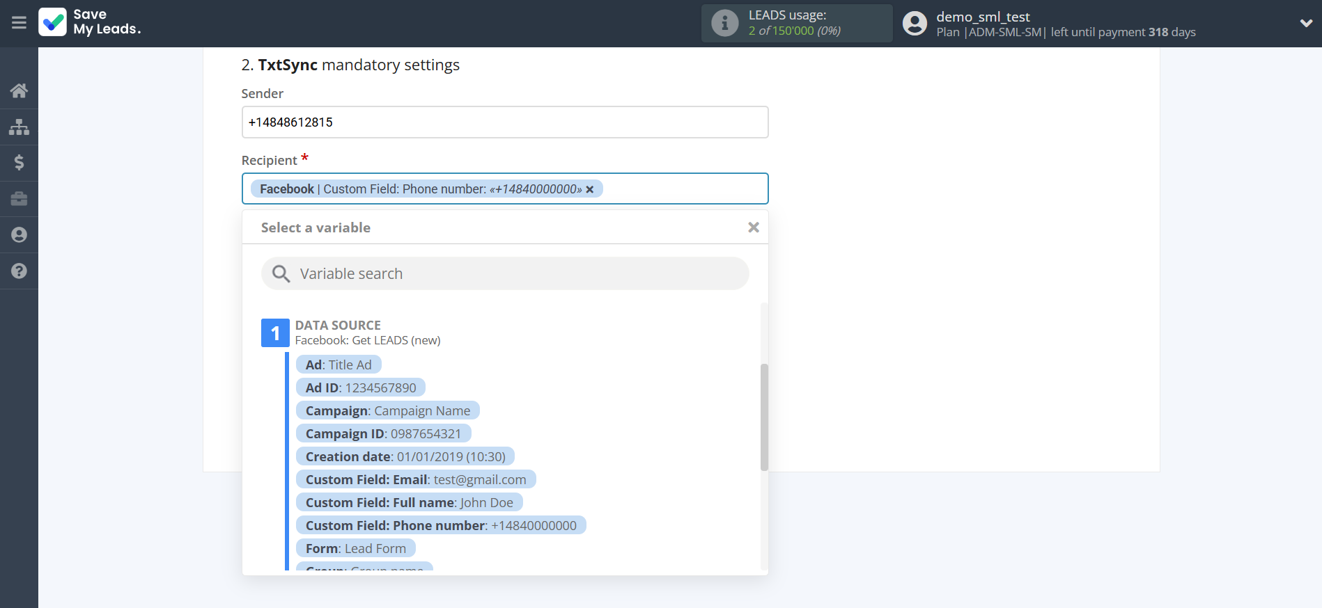 How to Connect Facebook with TxtSync | Assigning fields