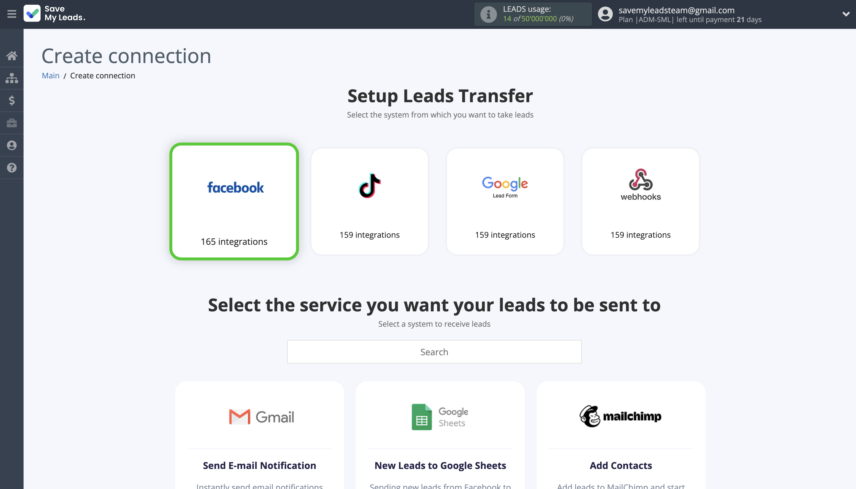 How to Connect Facebook with Omnisend Create Contact | Data Source system selection