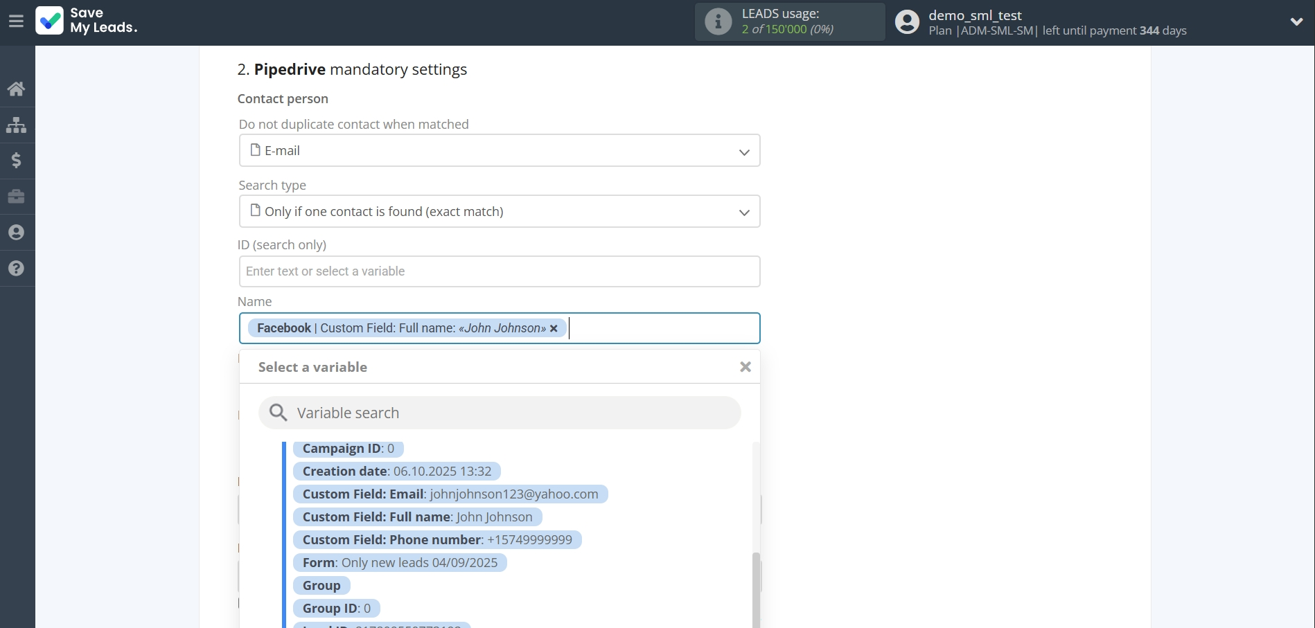 How to Connect Facebook with Pipedrive Create Lead | Assigning fields