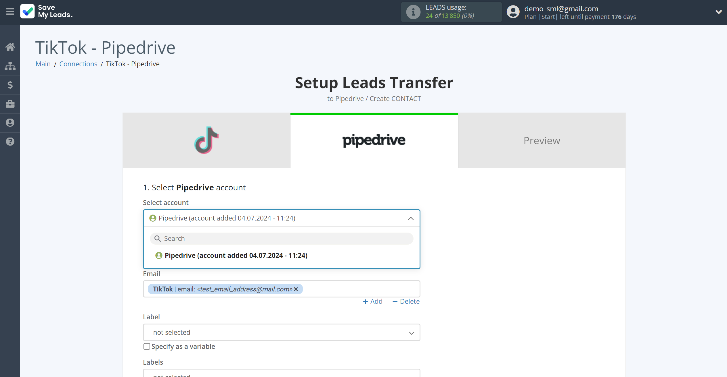 How to Connect TikTok with Pipedrive Create Contacts | Data Destination account selection How to Connect TikTok with Pipedrive Create Contacts | Data Destination account selection