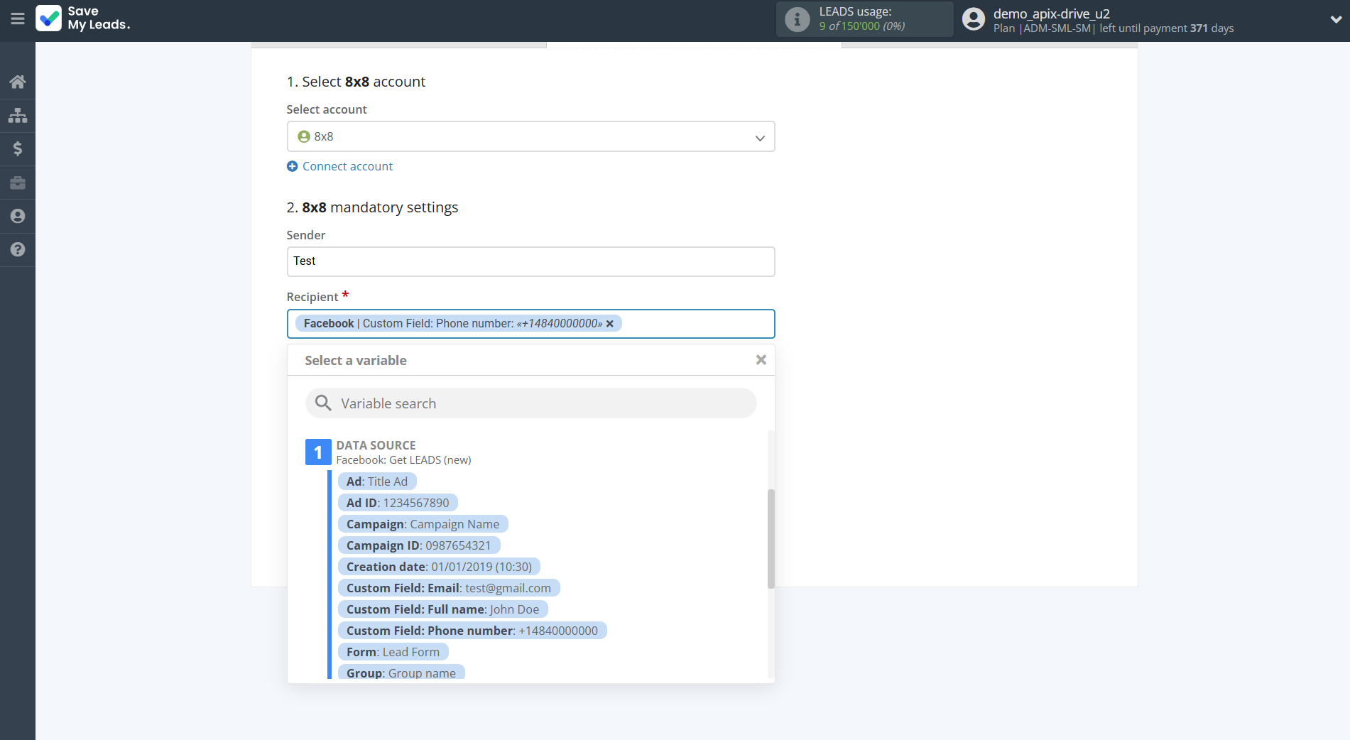 How to Connect Facebook with 8x8 | Assigning fields