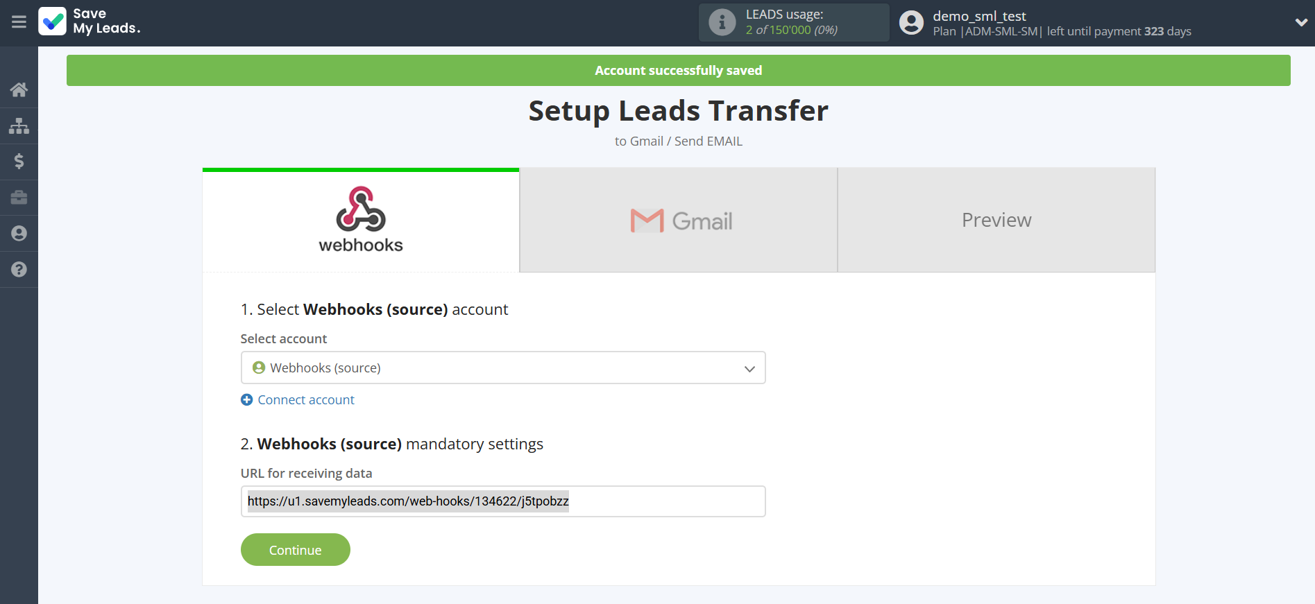 How to Connect Webhooks with Gmail | Data Source account connection
