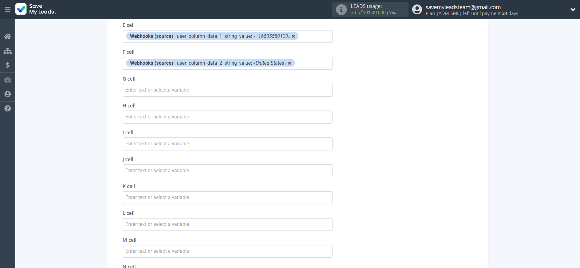 How to Connect Webhooks with Rows Add Row | Assigning fields