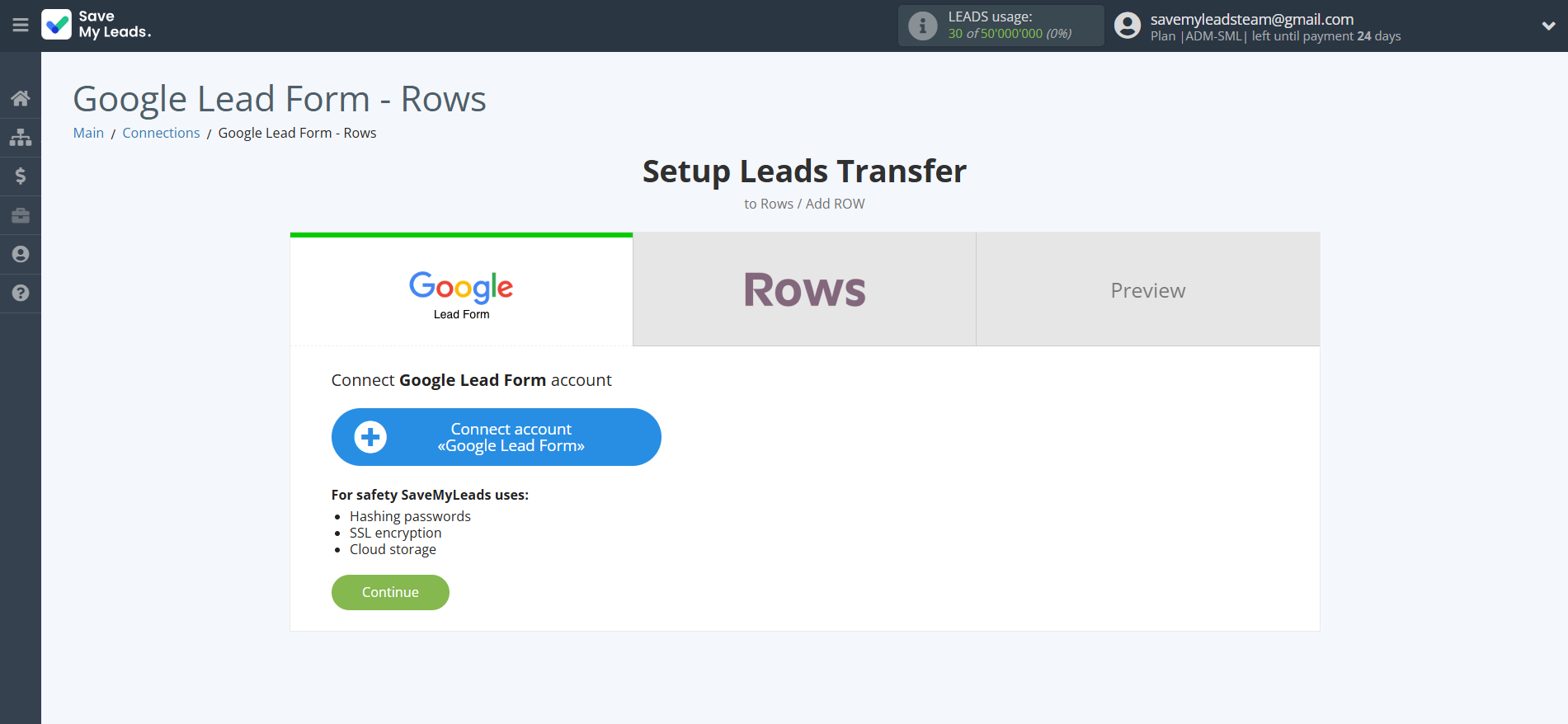 How to Connect Google Lead Form with Rows Add Row | Data Source account connection