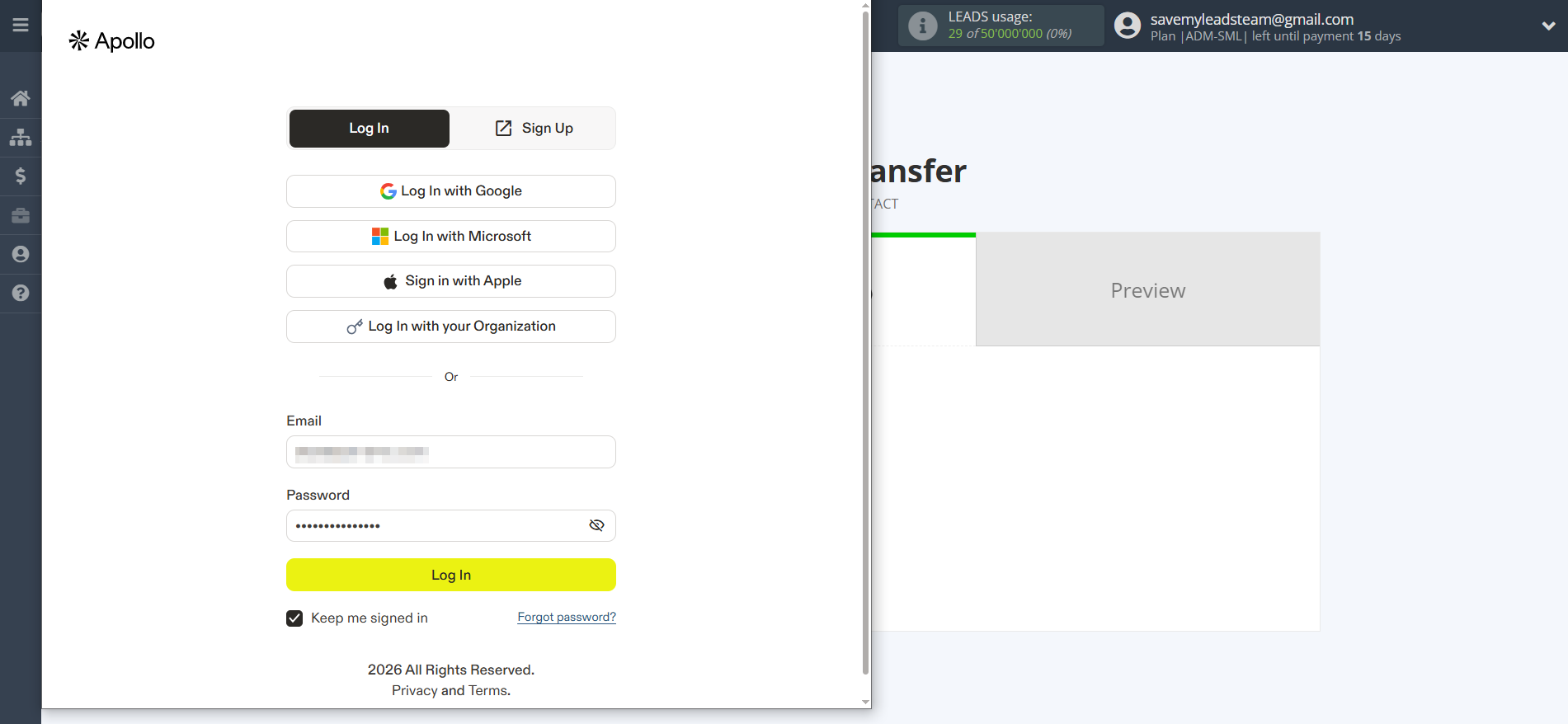 How to Connect Facebook with Apollo.io Create Contacts | Data Destination account connection