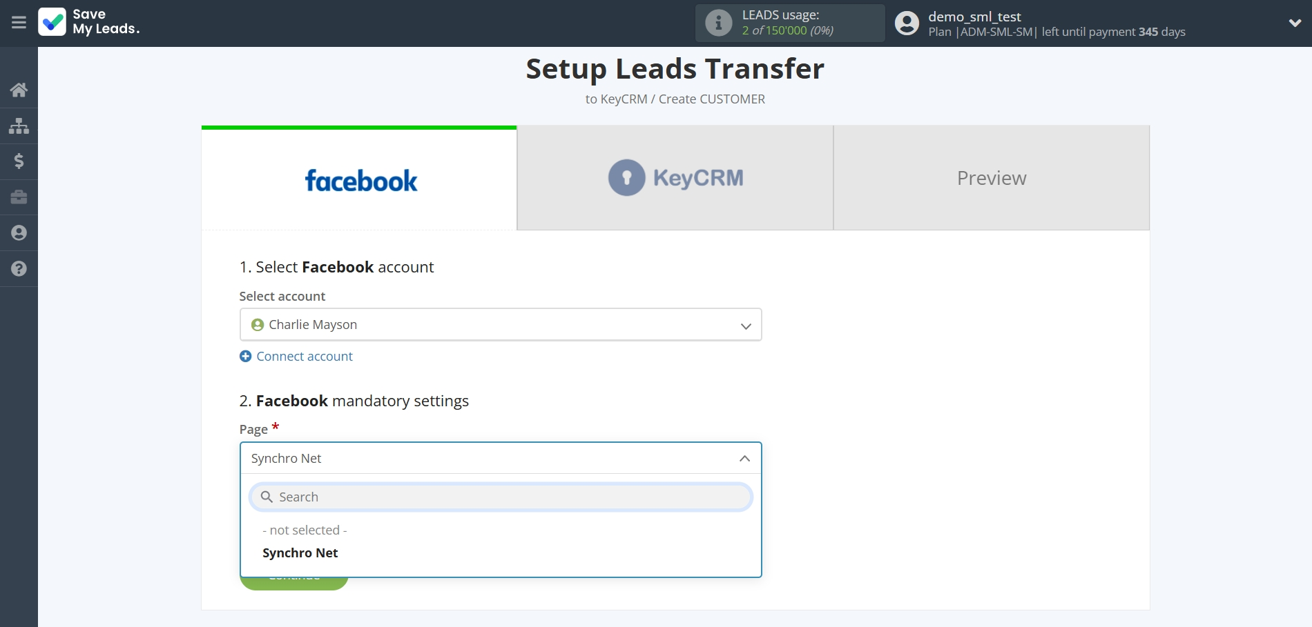 How to Connect Facebook  with KeyCRM Create Customer | Data Source account connection