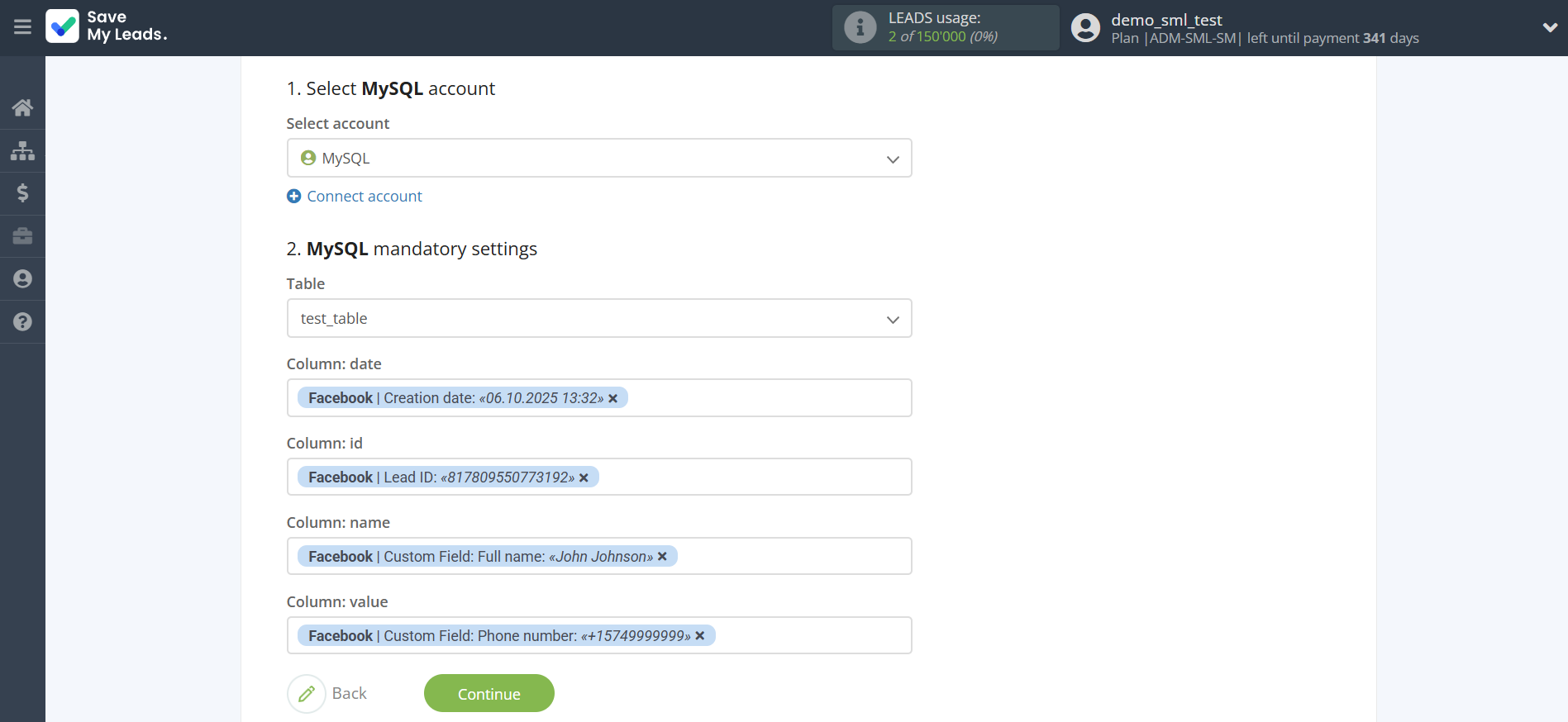 How to Connect Facebook with MySQL | Assigning fields