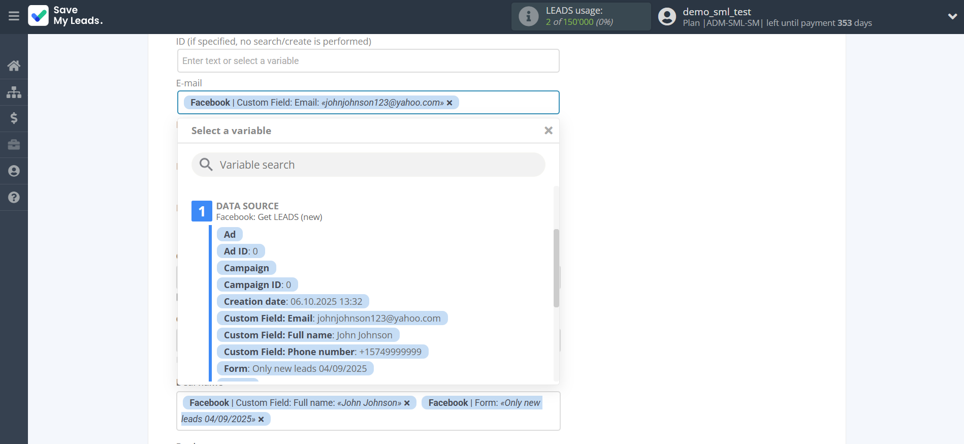 How to Connect Facebook with Freshworks Create Deal | Assigning fields